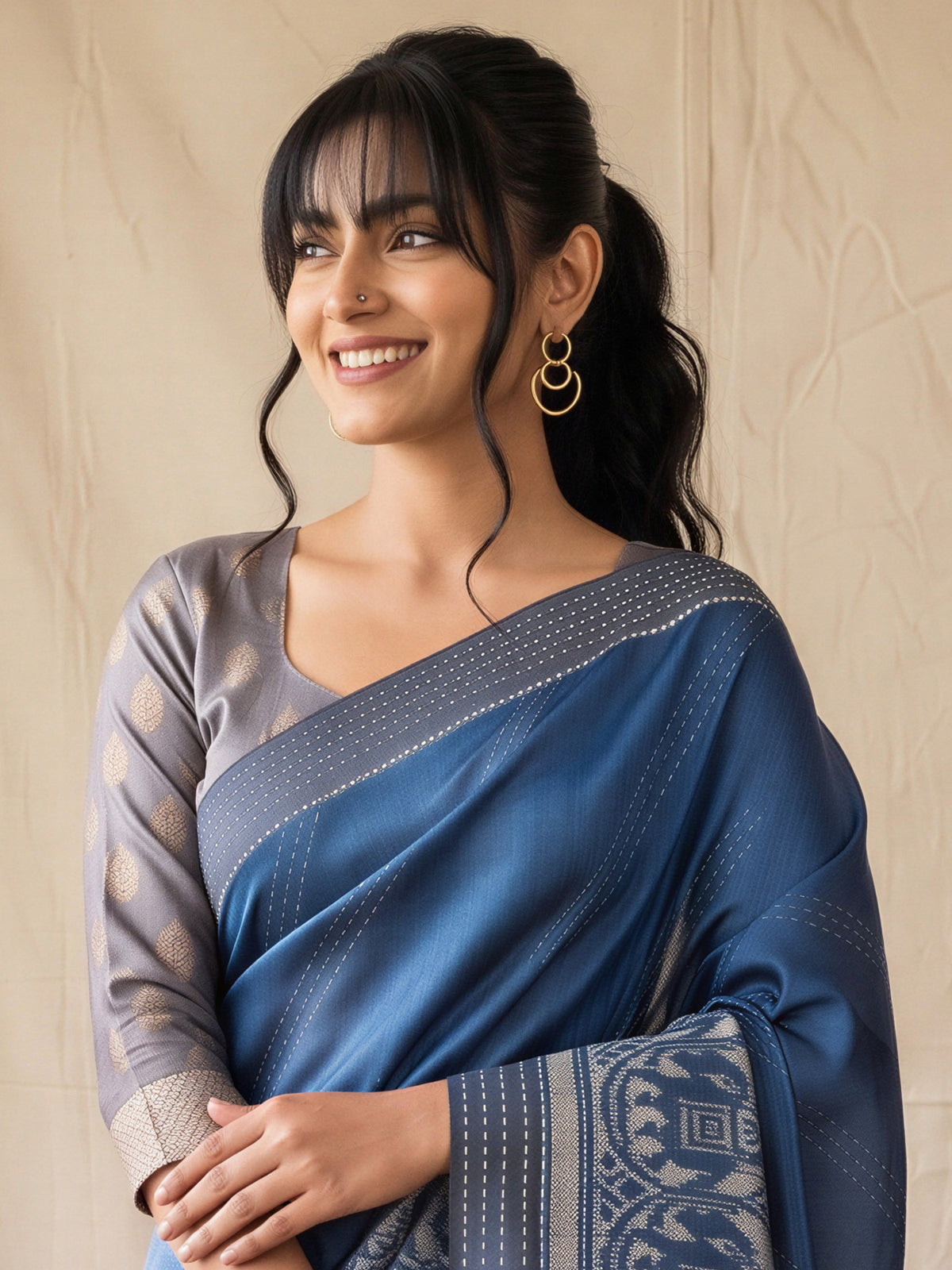 Blue Silk Cotton saree – detail view 4