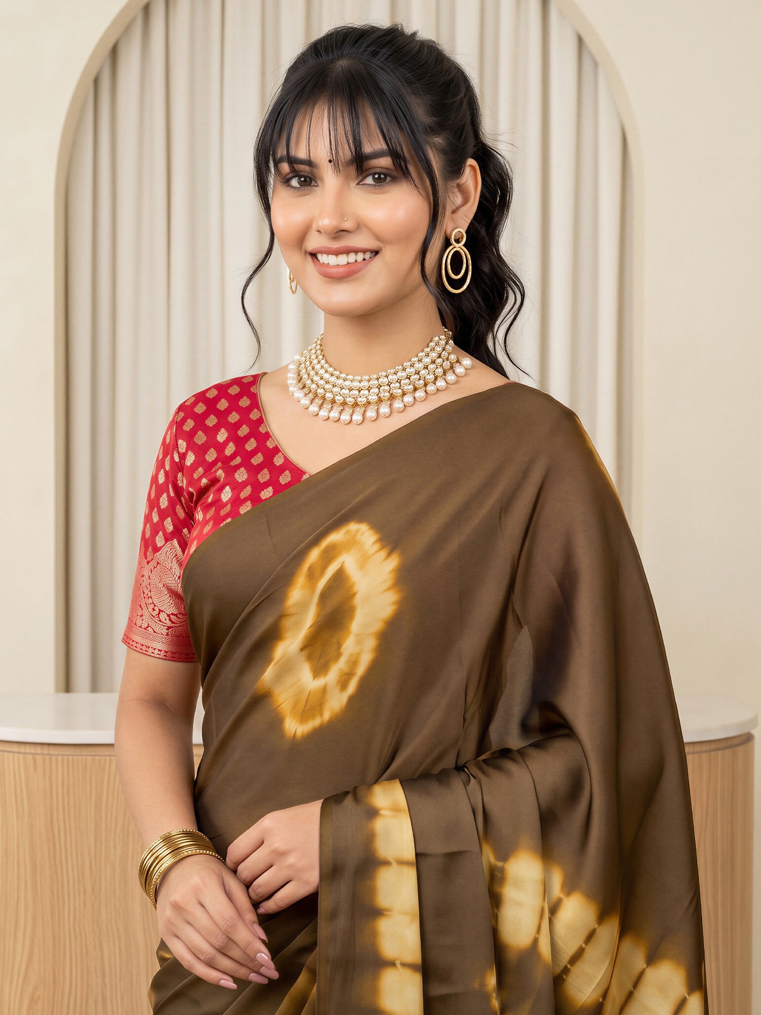 Brown Satin Silk saree – detail view 4