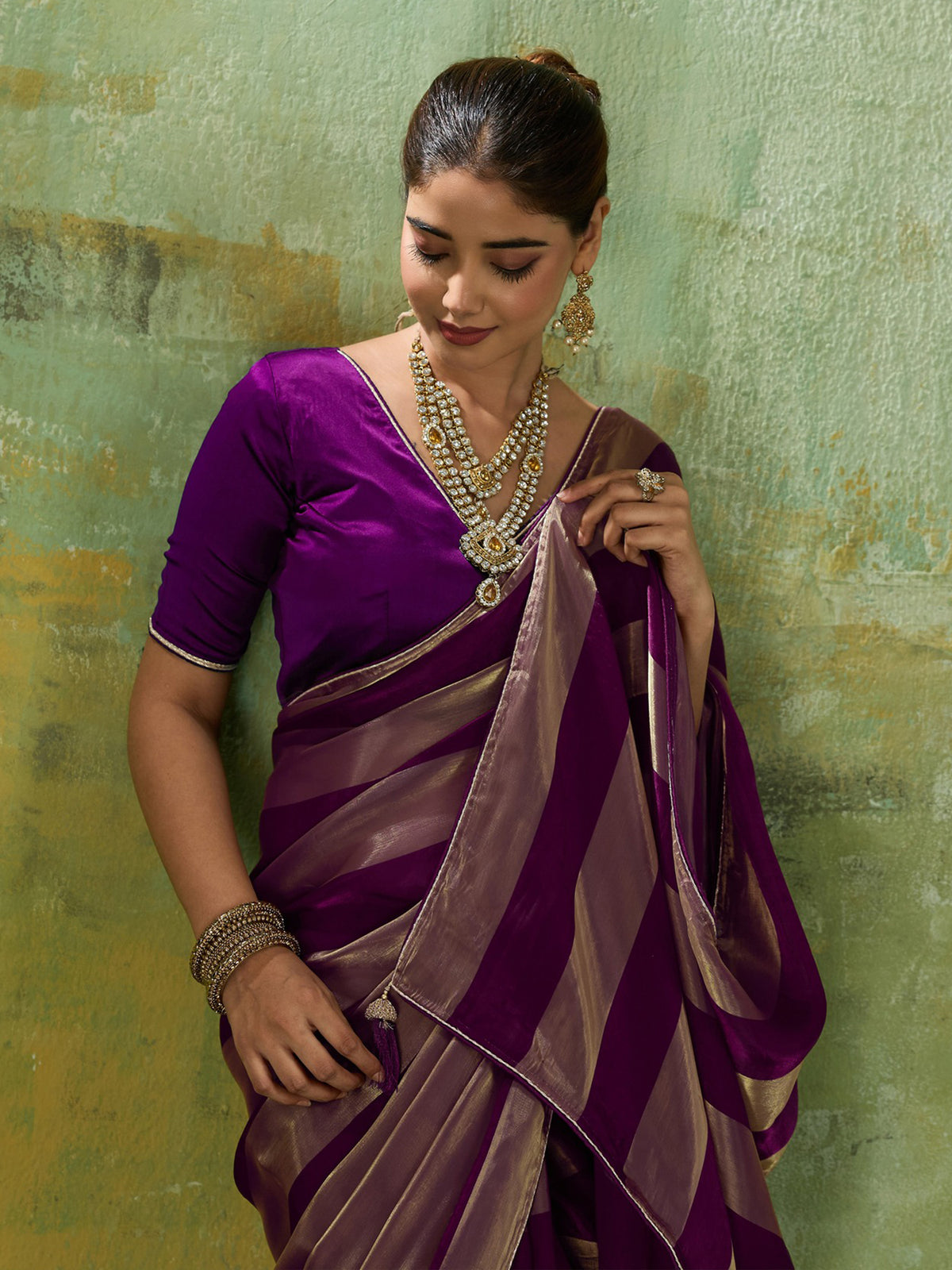 Violet Satin Silk saree – detail view 2