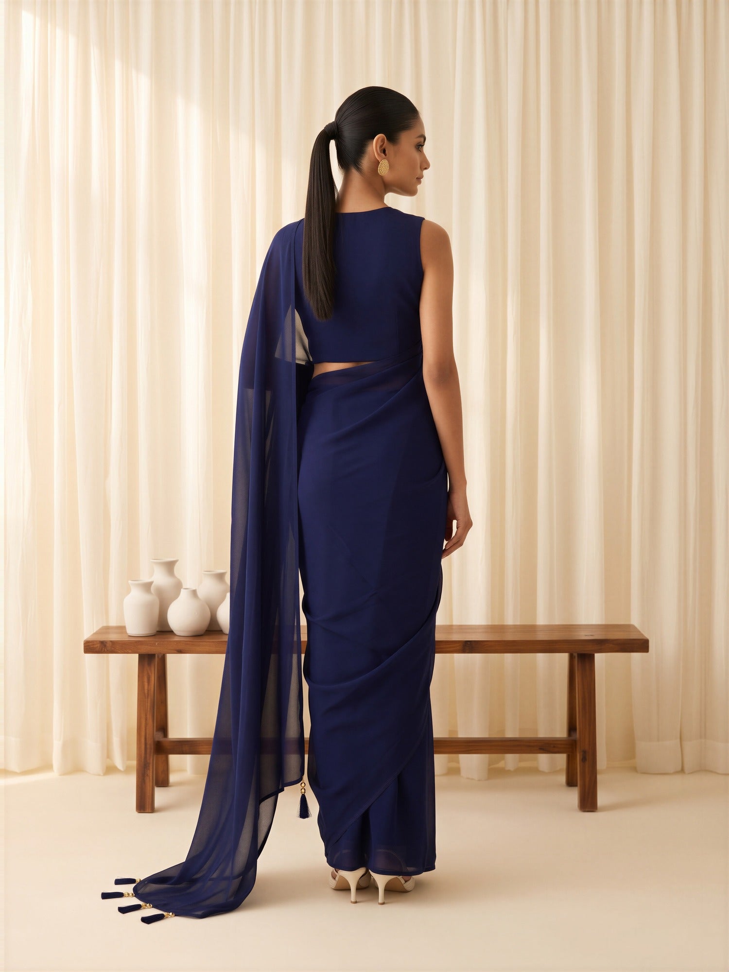 Navy Blue Georgette saree – detail view 1