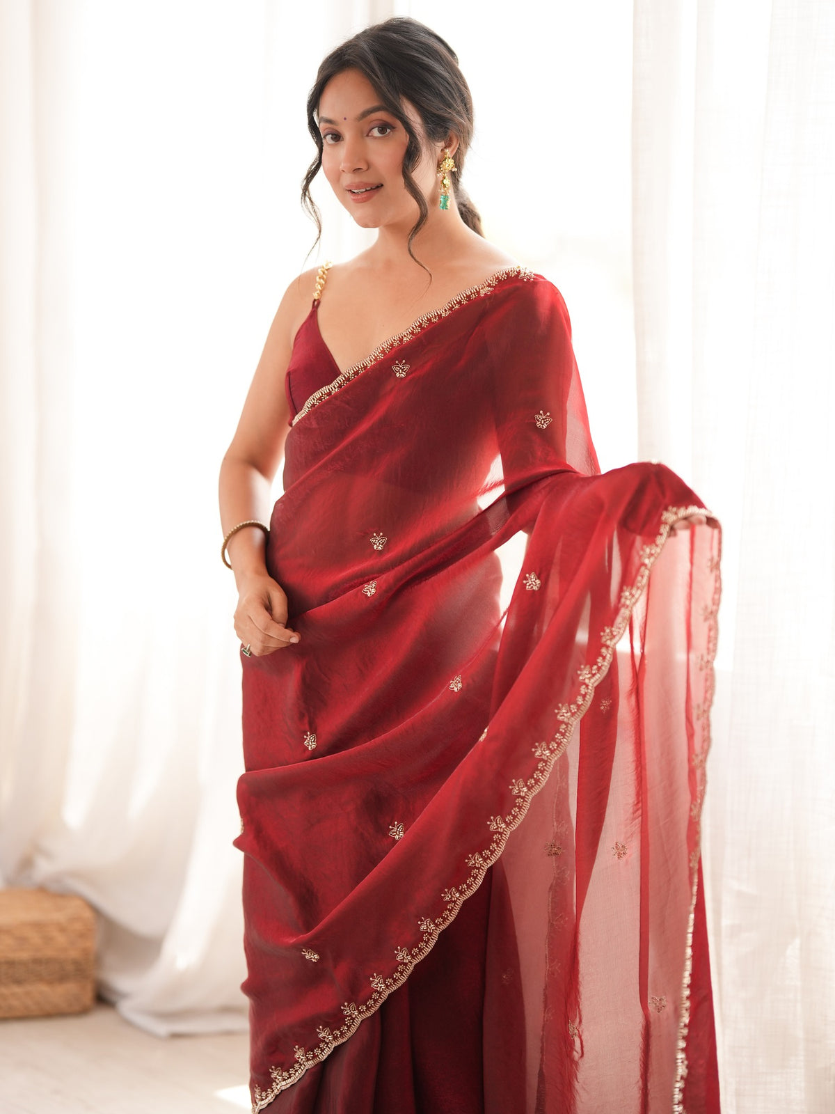 Maroon Satin saree – detail view 3