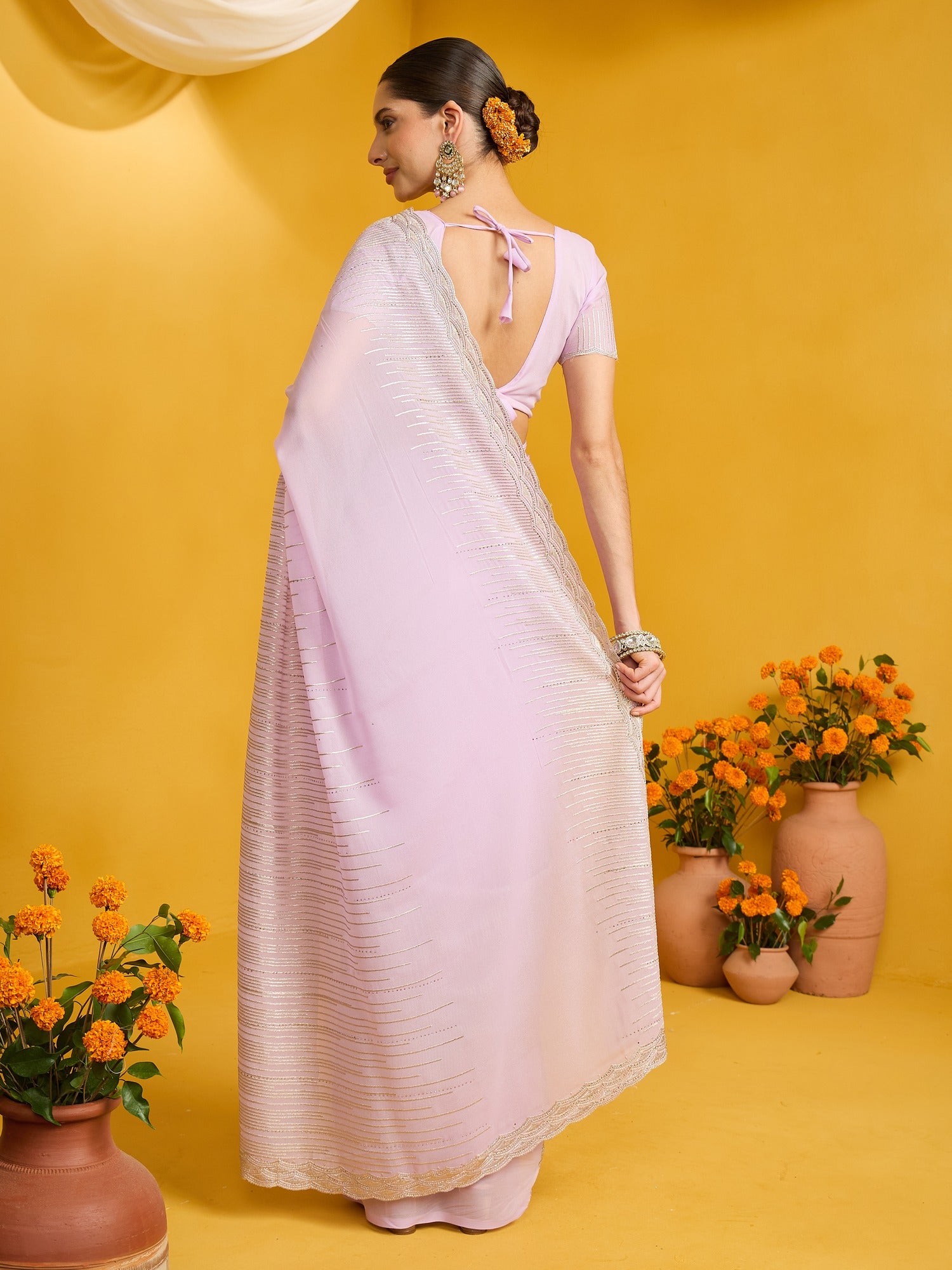 Lavender Pure Georgette saree – detail view 6
