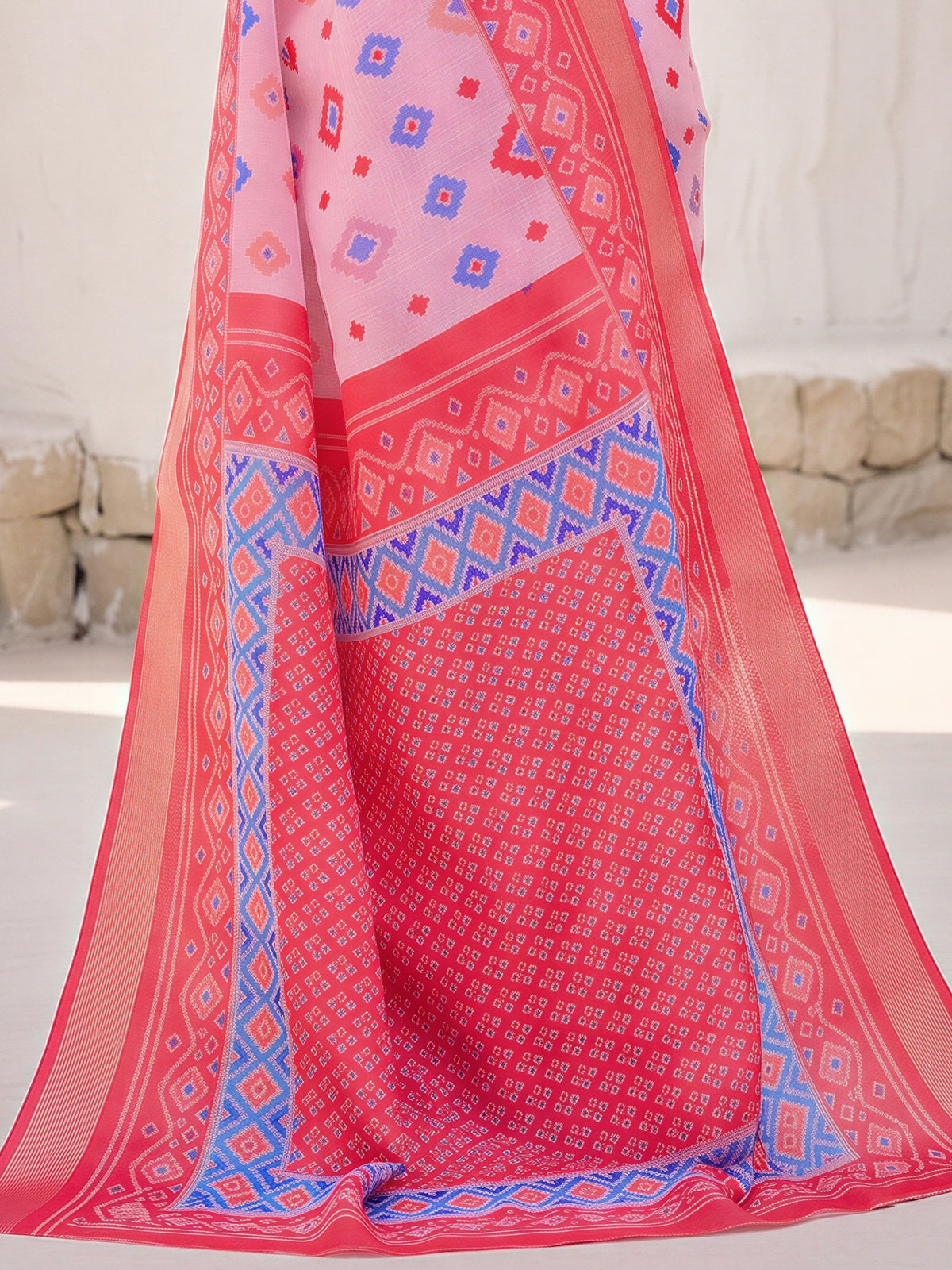 Pink Cotton Linen saree – detail view 5