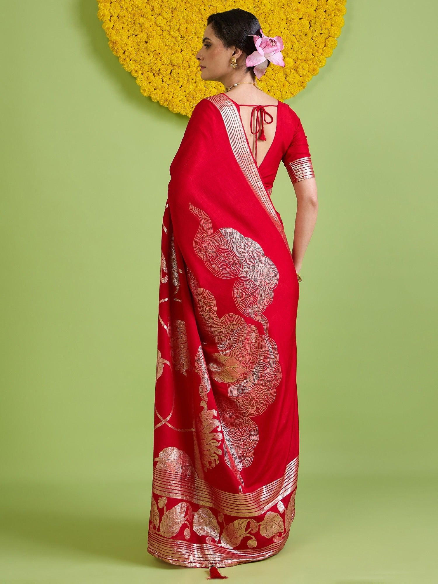 Red Silk Blend saree – detail view 6