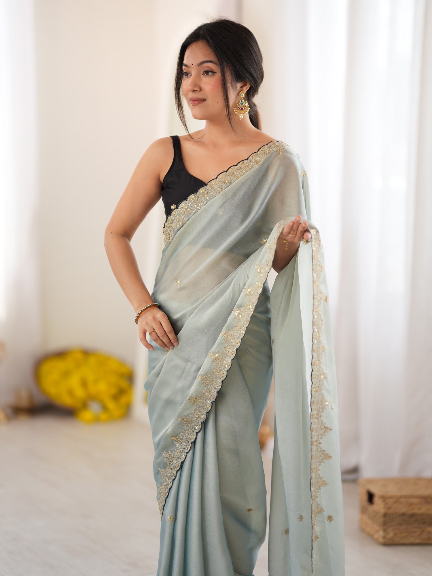 Light Blue Georgette saree – detail view 1