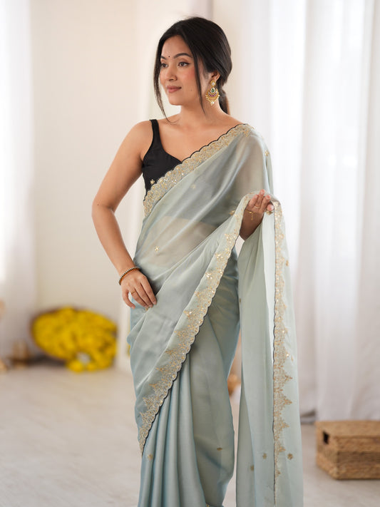 Light Blue Georgette saree – detail view 1