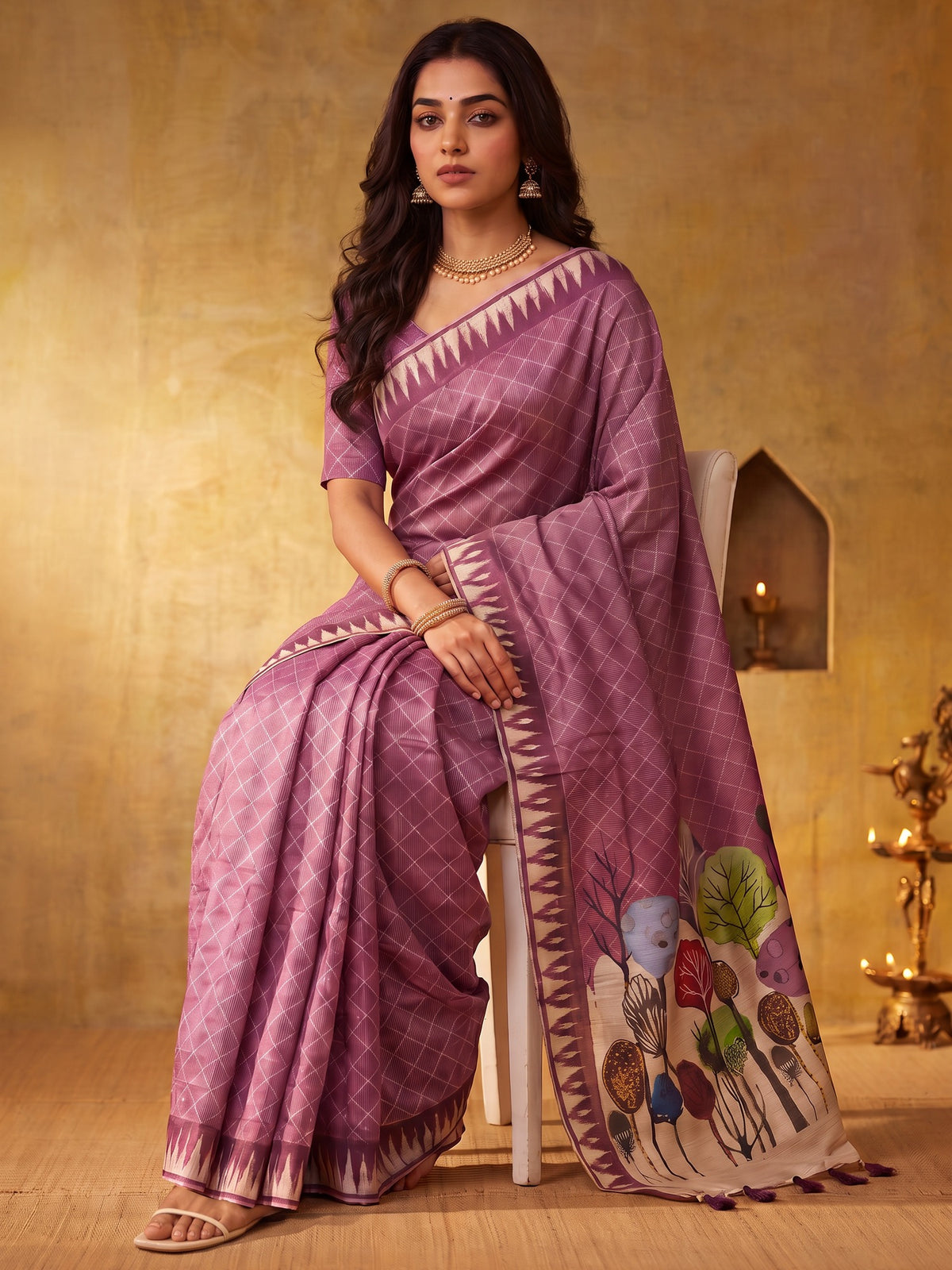 Mauve soft silk saree view 3