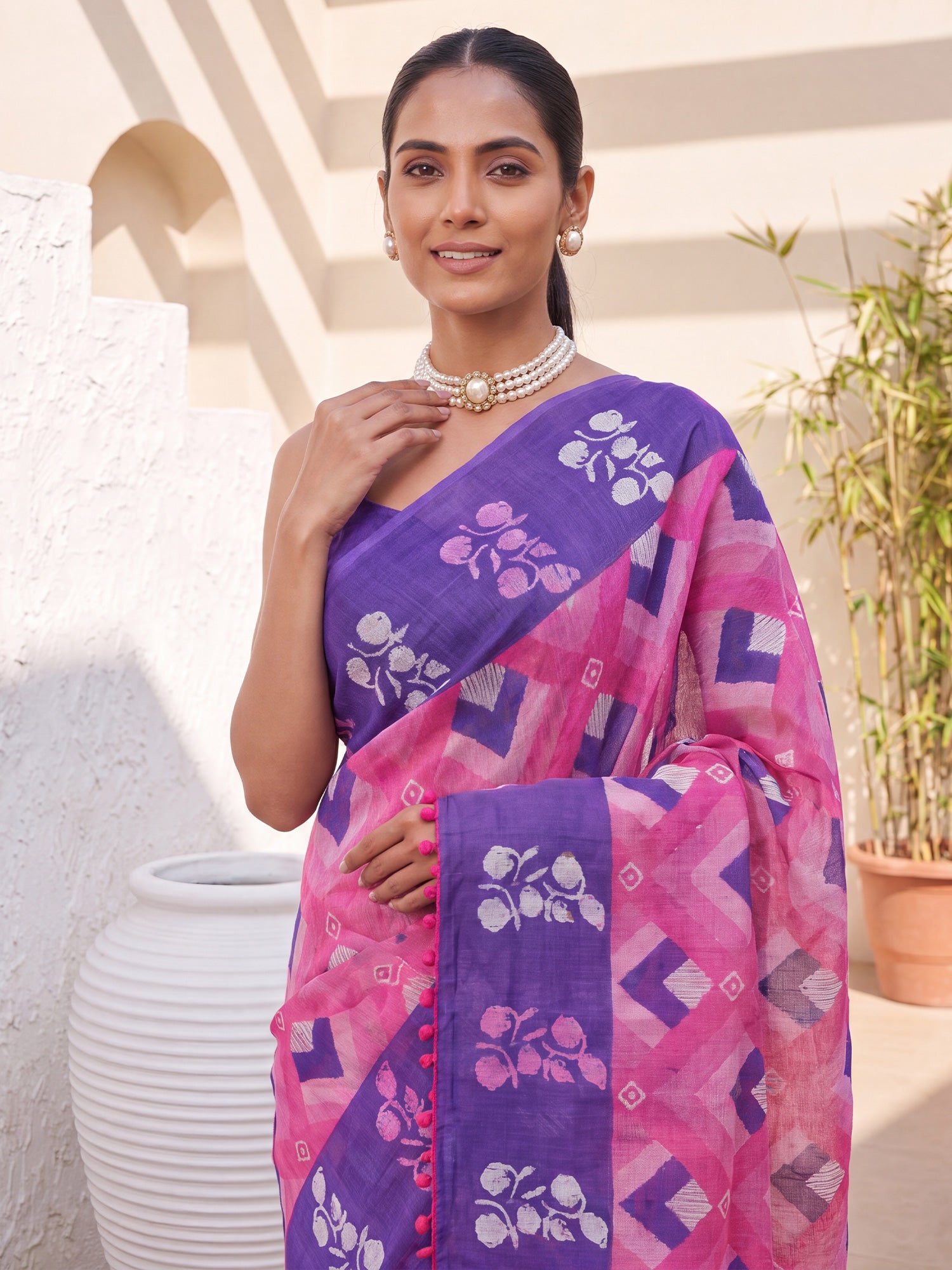 Pink Cotton saree – detail view 4