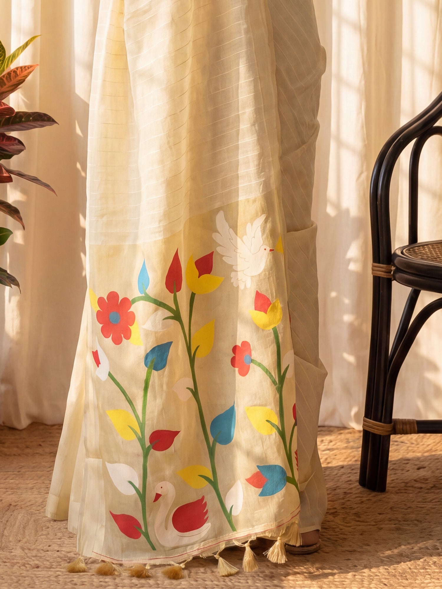 Cream Muga Silk saree – detail view 5