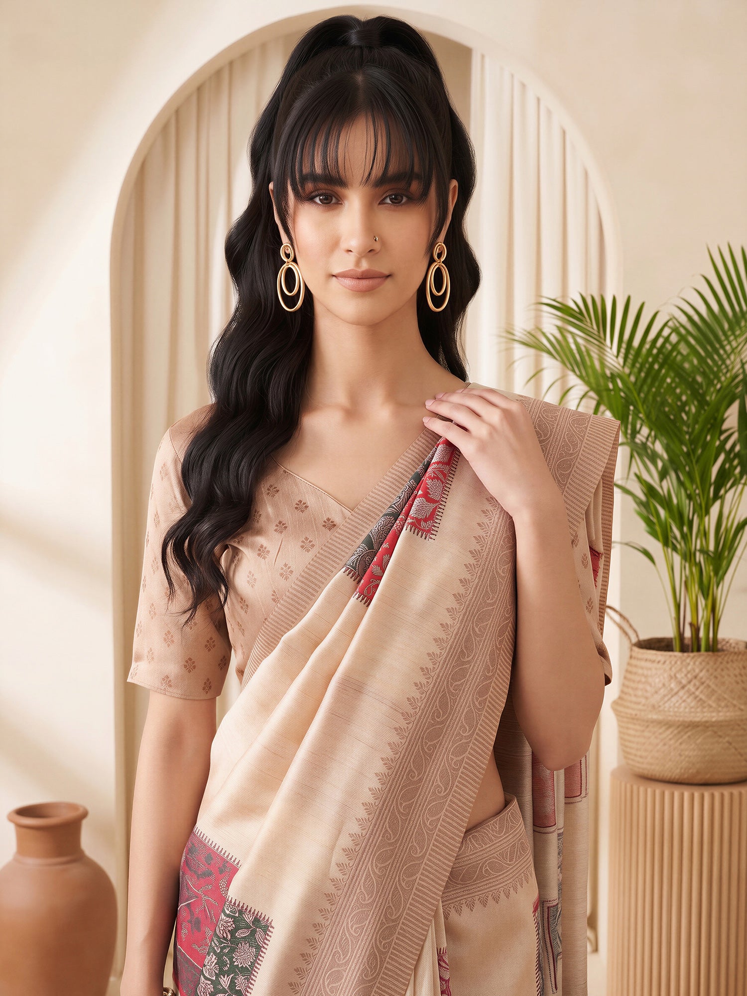 Beige Cotton Silk saree – detail view 4