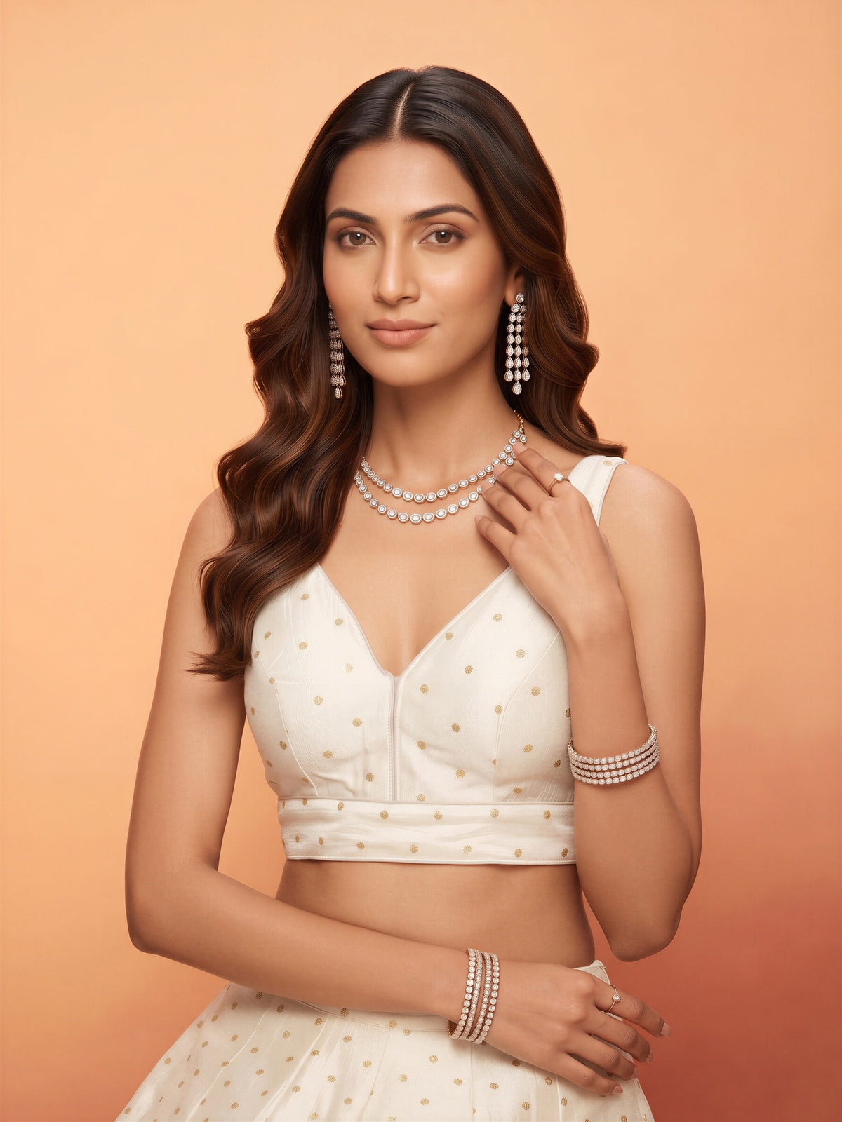 White sequin embellished silk blend sleeveless readymade saree blouse with v neck view 3