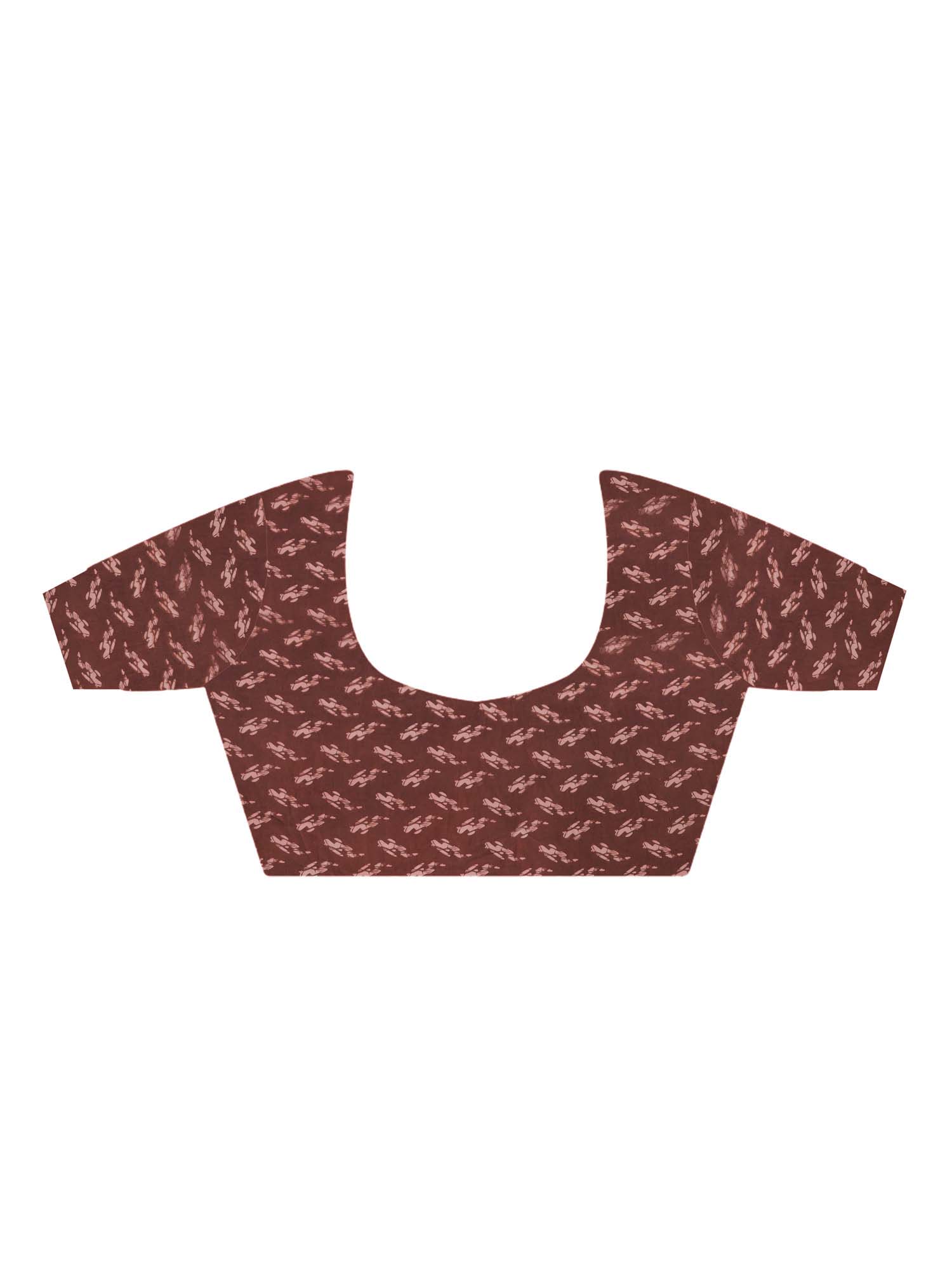 Unstitched brown crepe blouse piece with abstract design