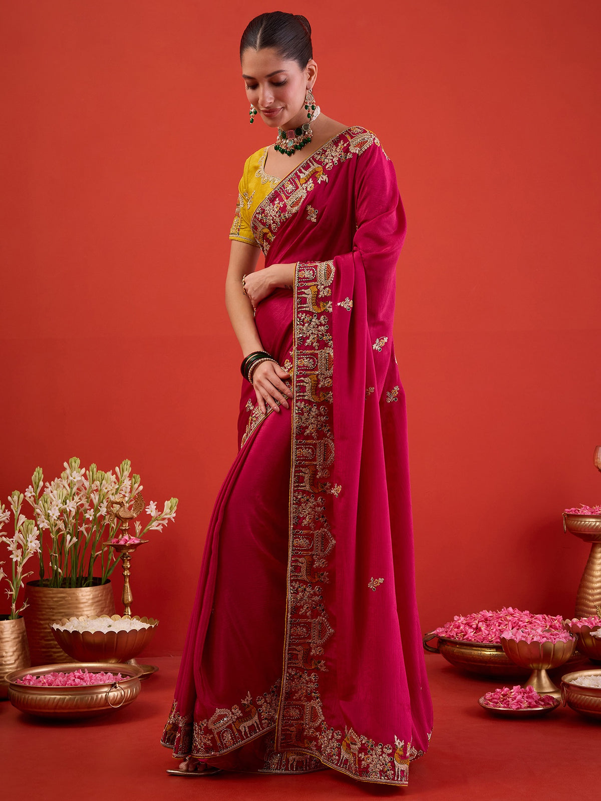 Pink Silk Blend saree – detail view 1