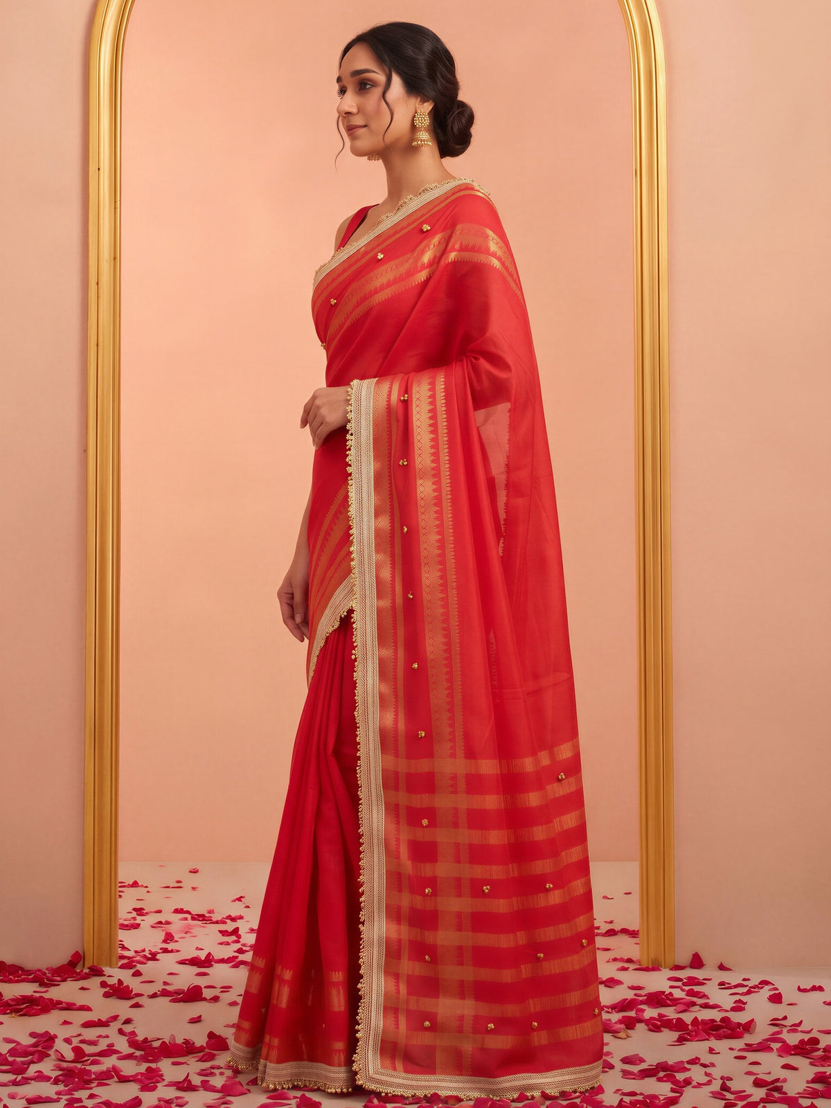 Red soft silk saree view 2