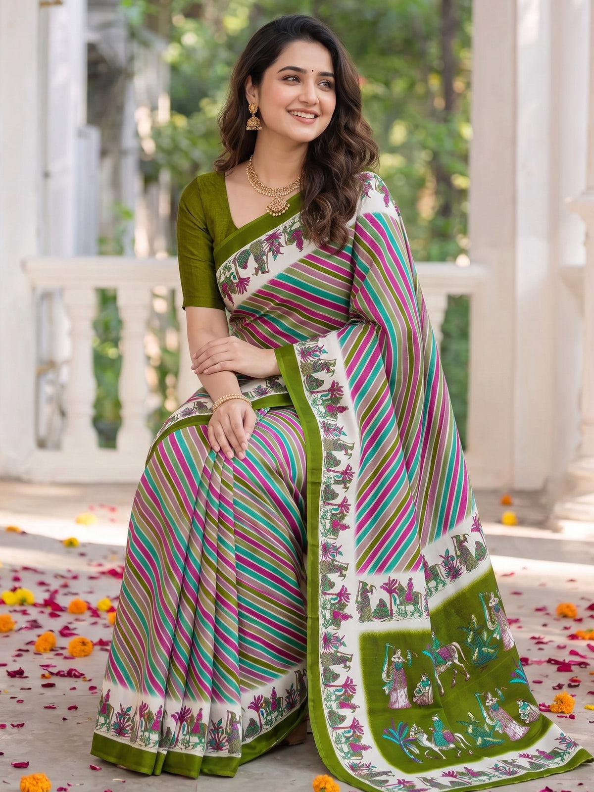 Light Green crepe saree view 3