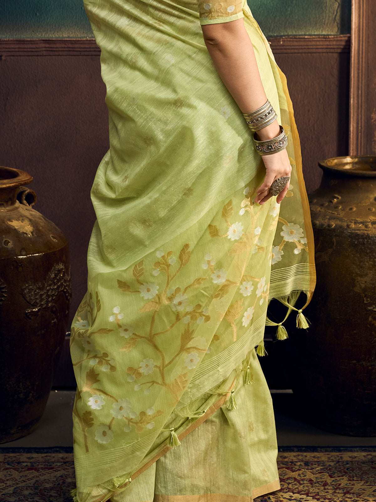 Light Green Muga Cotton saree – detail view 5