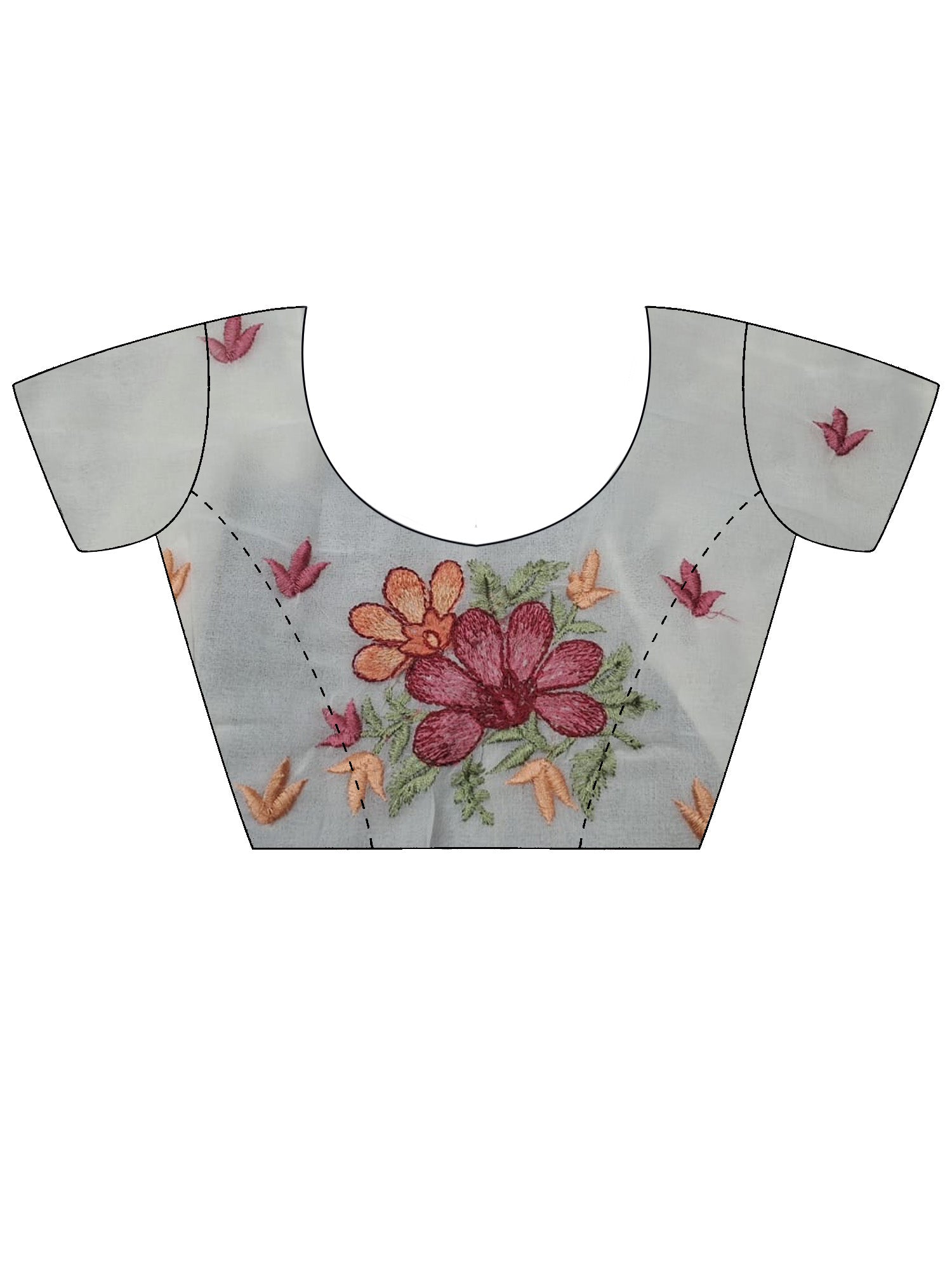 Unstitched white georgette blouse piece with embroidered design