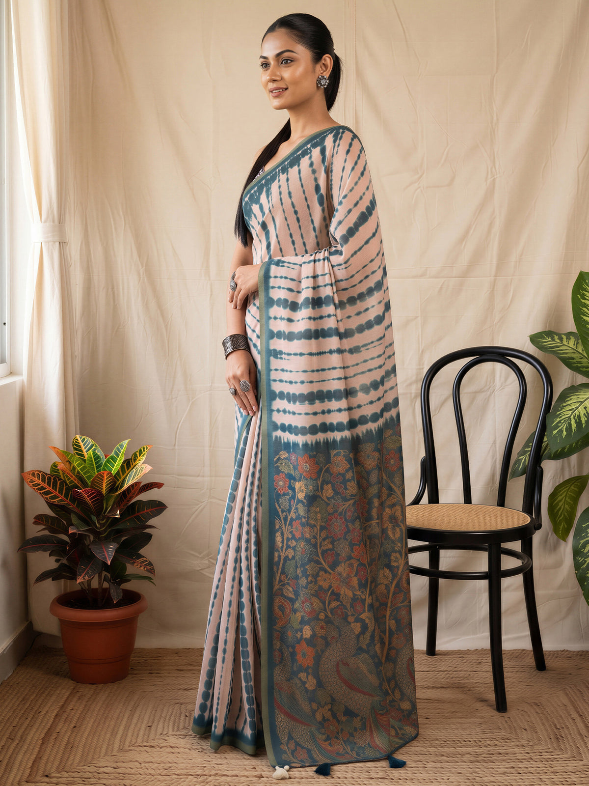 Peach Cotton Blend saree – detail view 2