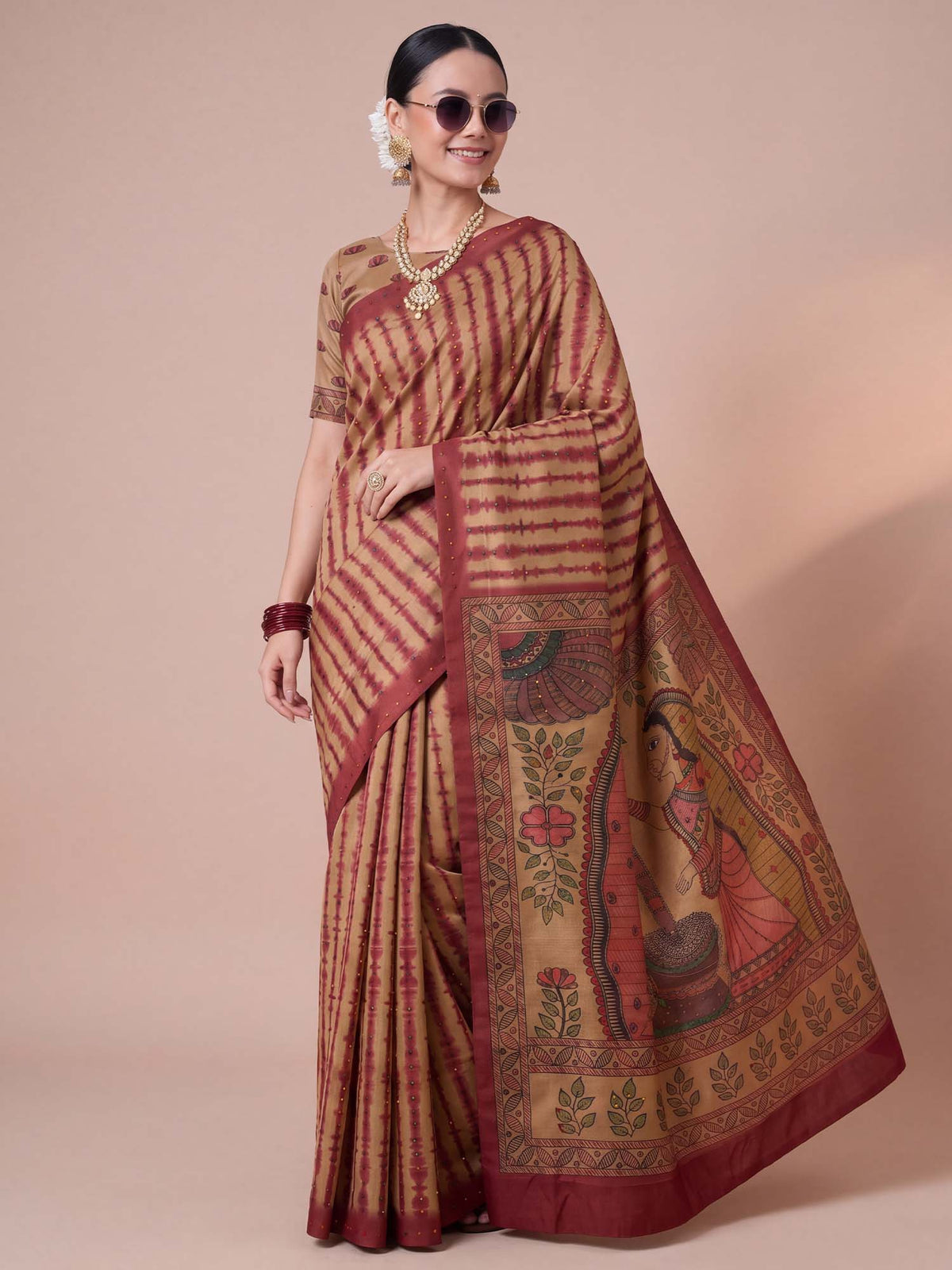 Beige Silk Blend saree – detail view 2