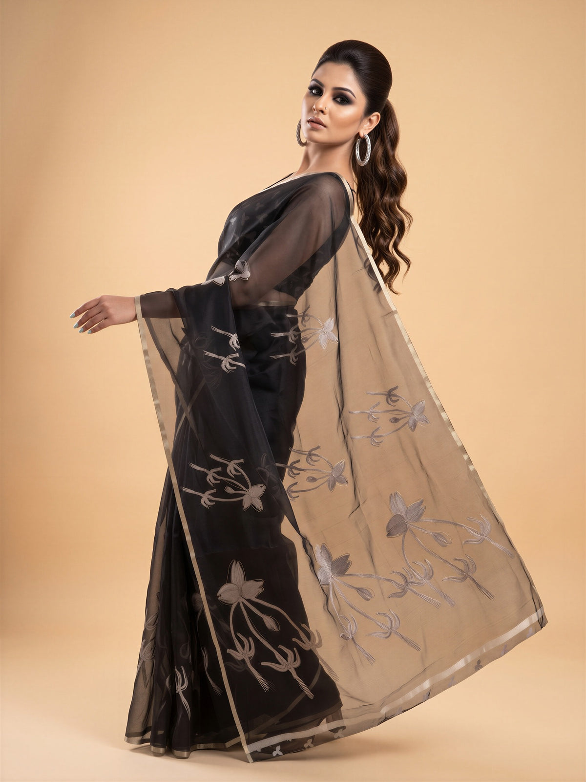 Black Organza saree – detail view 3