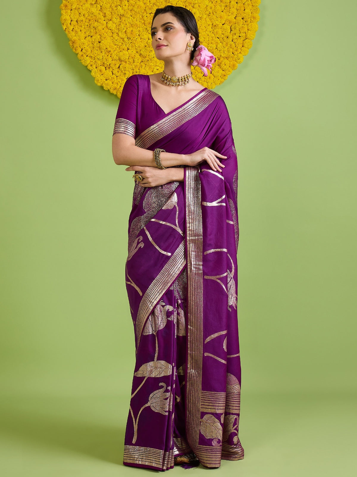 Purple Silk Blend saree – detail view 1