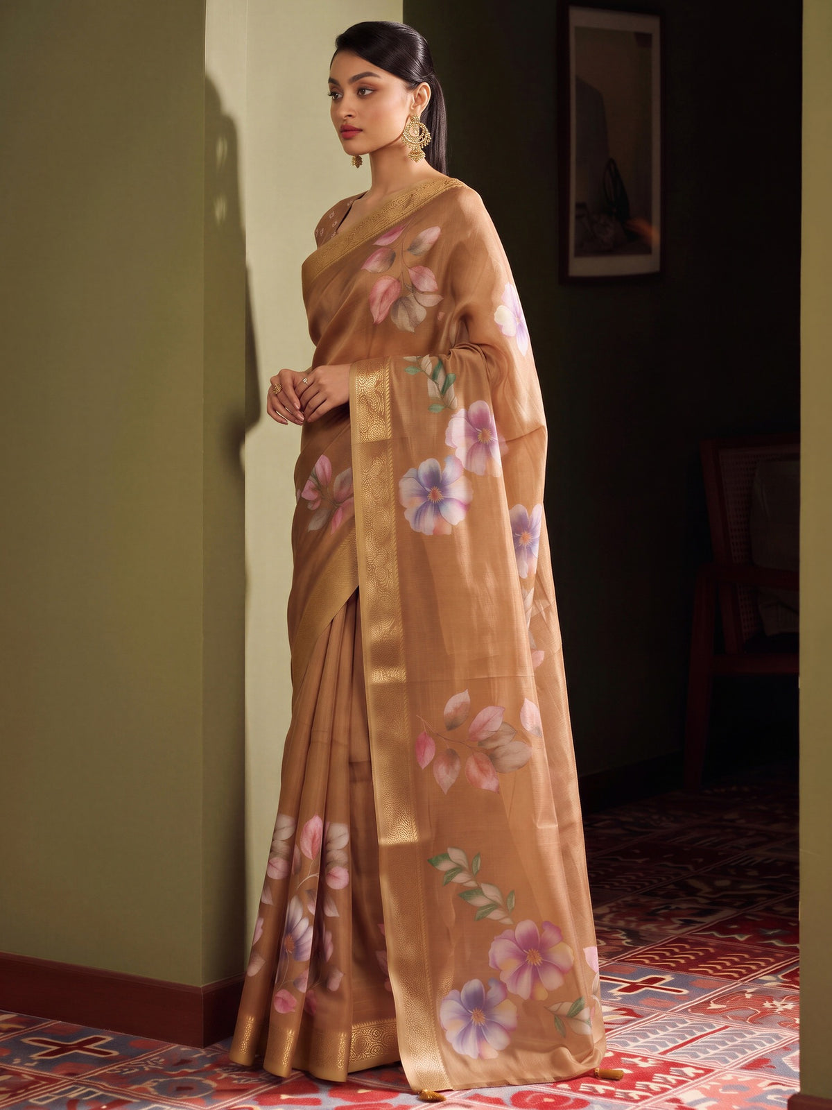 Light Brown silk blend saree view 2