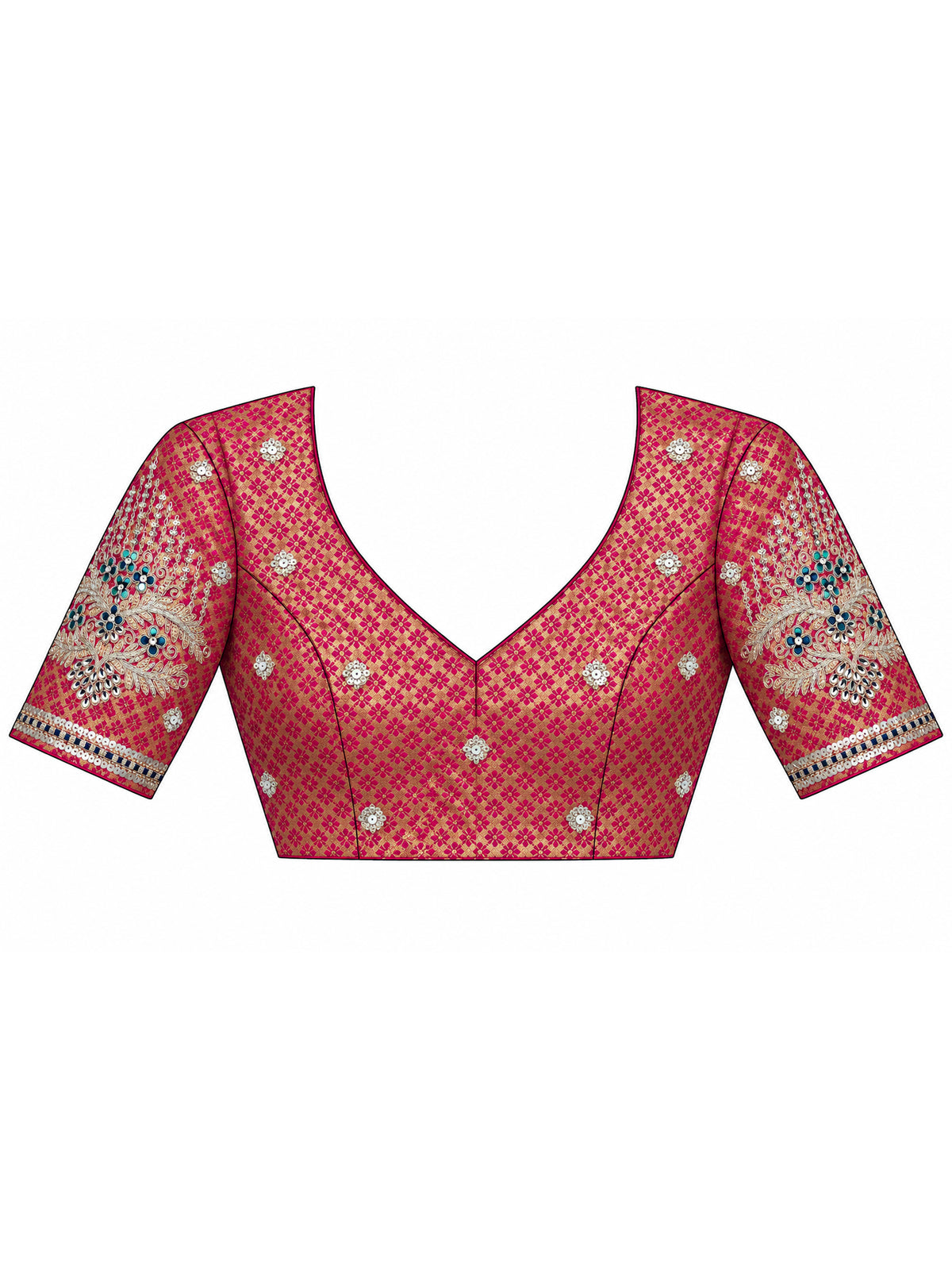 Unstitched pink banarasi silk blouse piece with embellished design