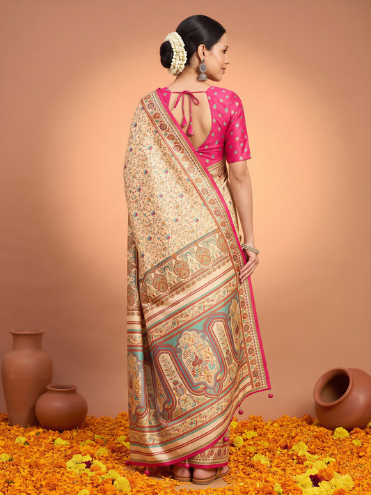 Cream Silk Blend saree – detail view 1