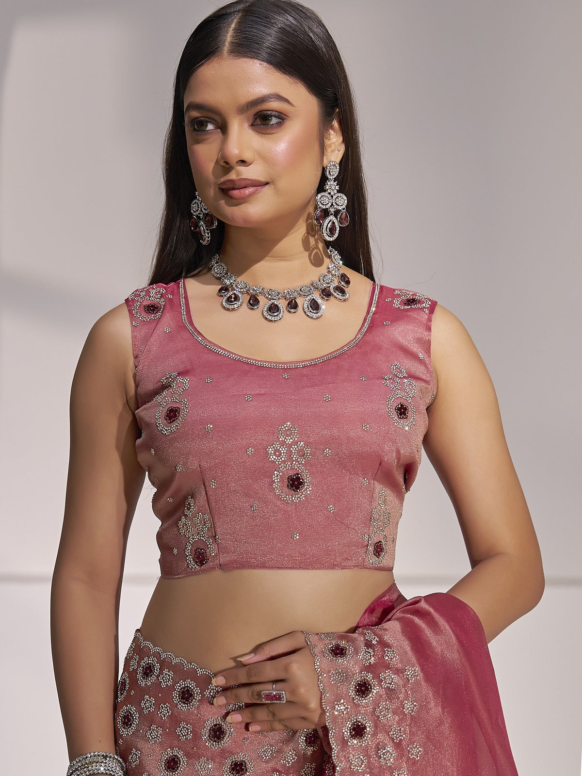 Pink organza saree view 5