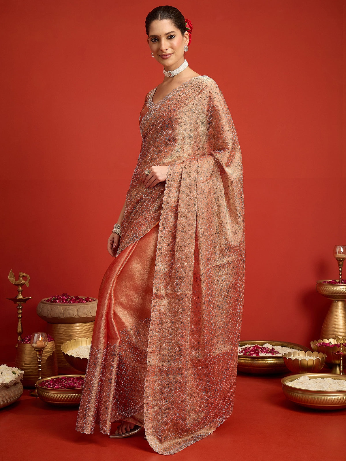 Peach Paper Silk saree – detail view 2