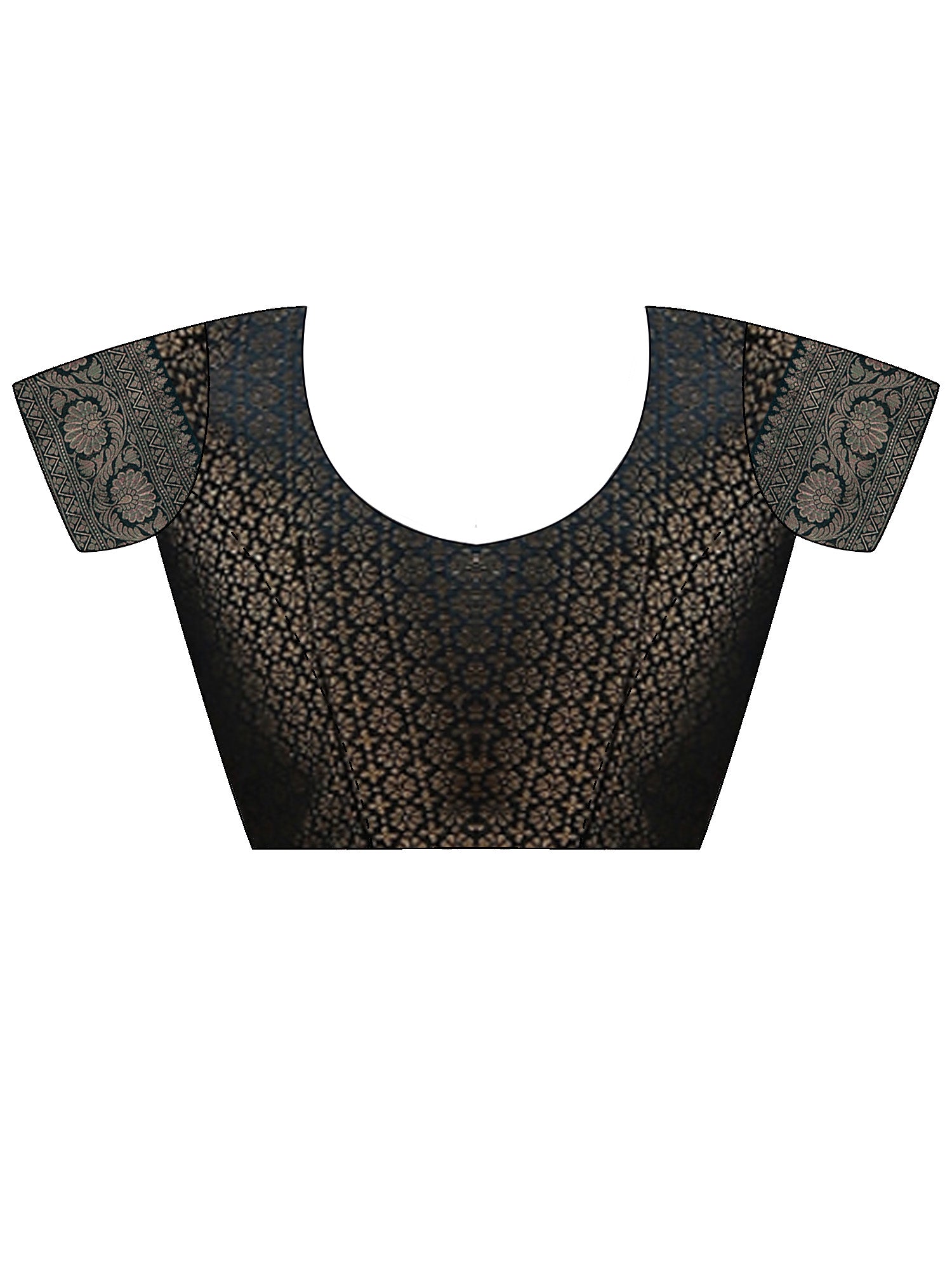 Unstitched teal blue brocade blouse piece with ethnic motif design