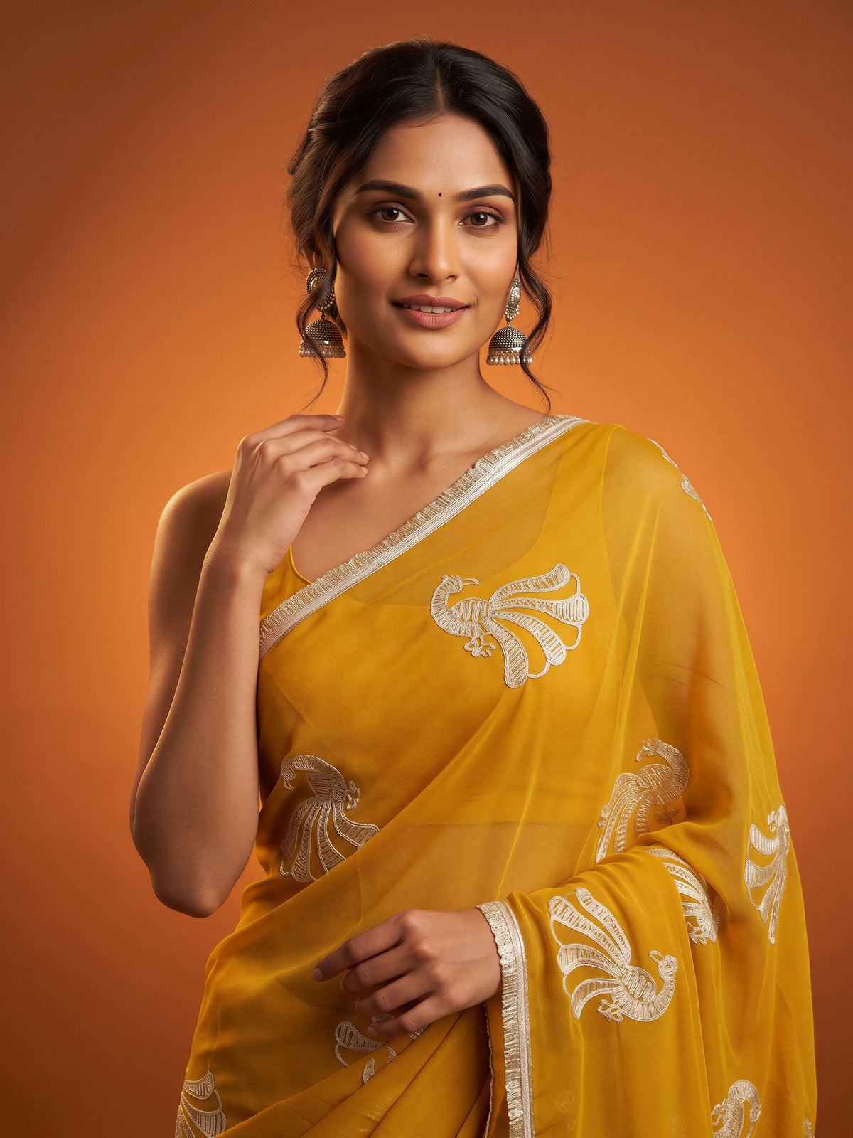 Mustard Georgette saree – detail view 4