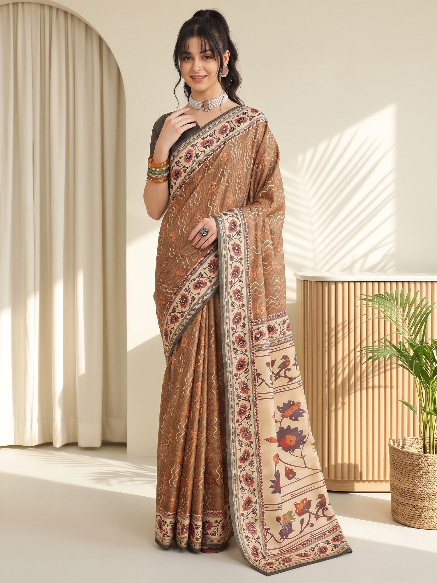 Light Brown Silk Blend saree – detail view 3