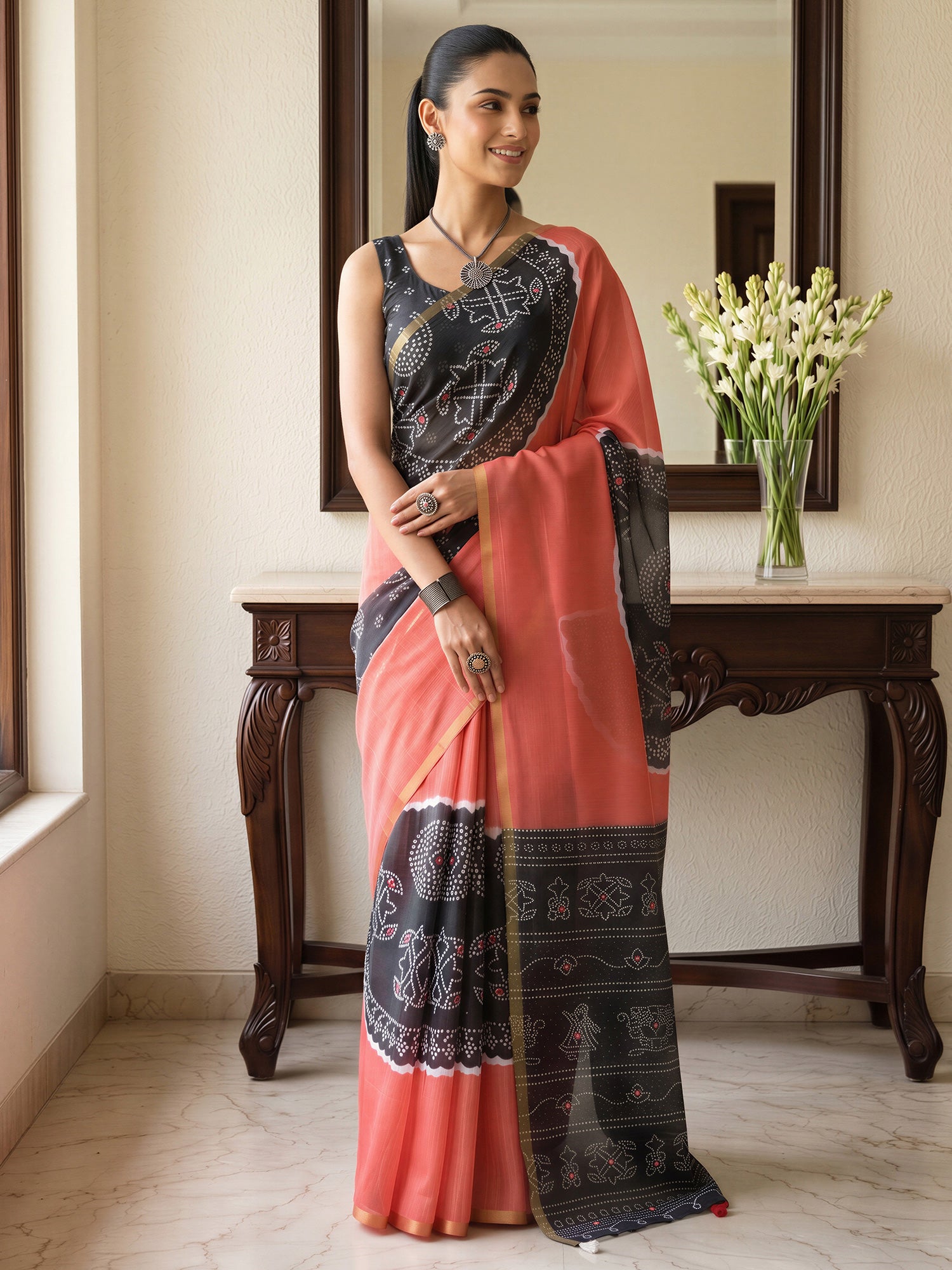 Coral Cotton Blend saree – detail view 3