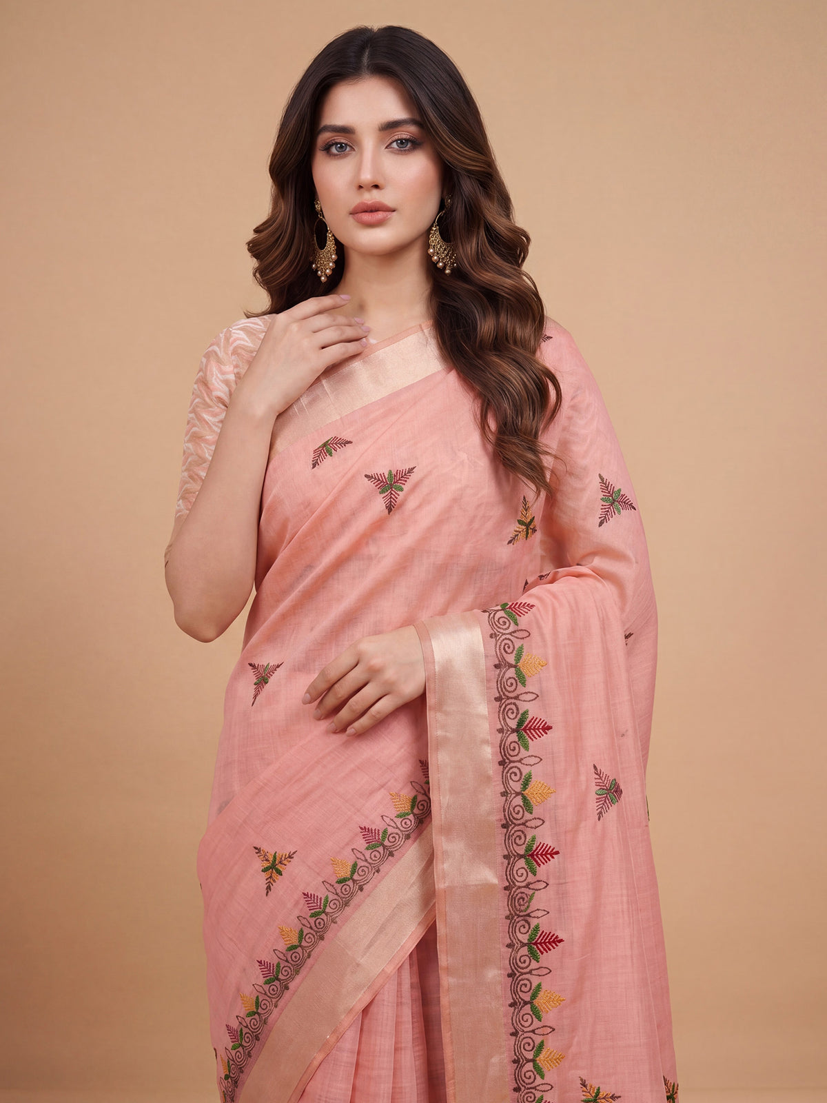Pink Cotton Linen saree – detail view 4