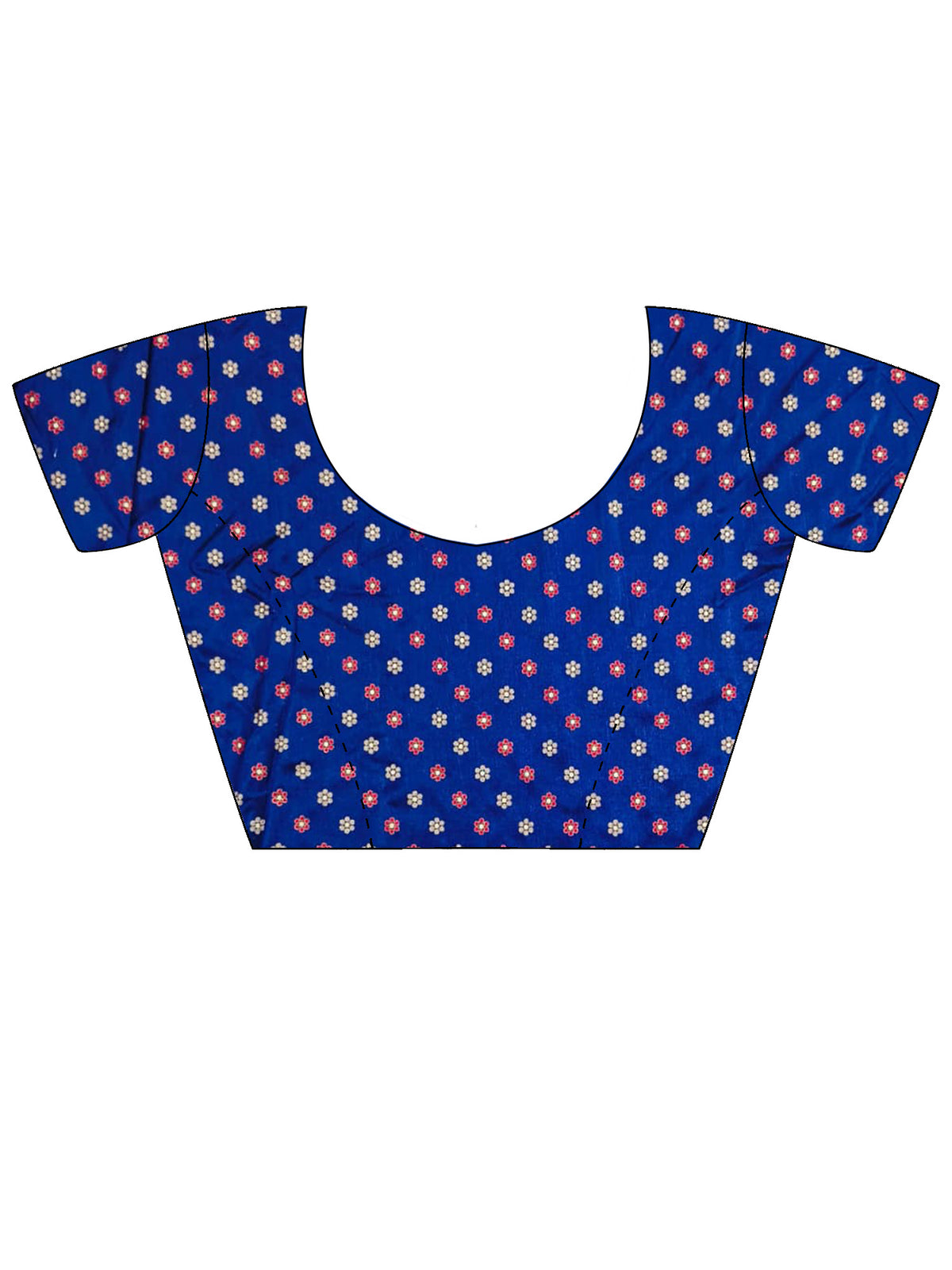 Unstitched blue silk blend blouse piece with ethnic motif design