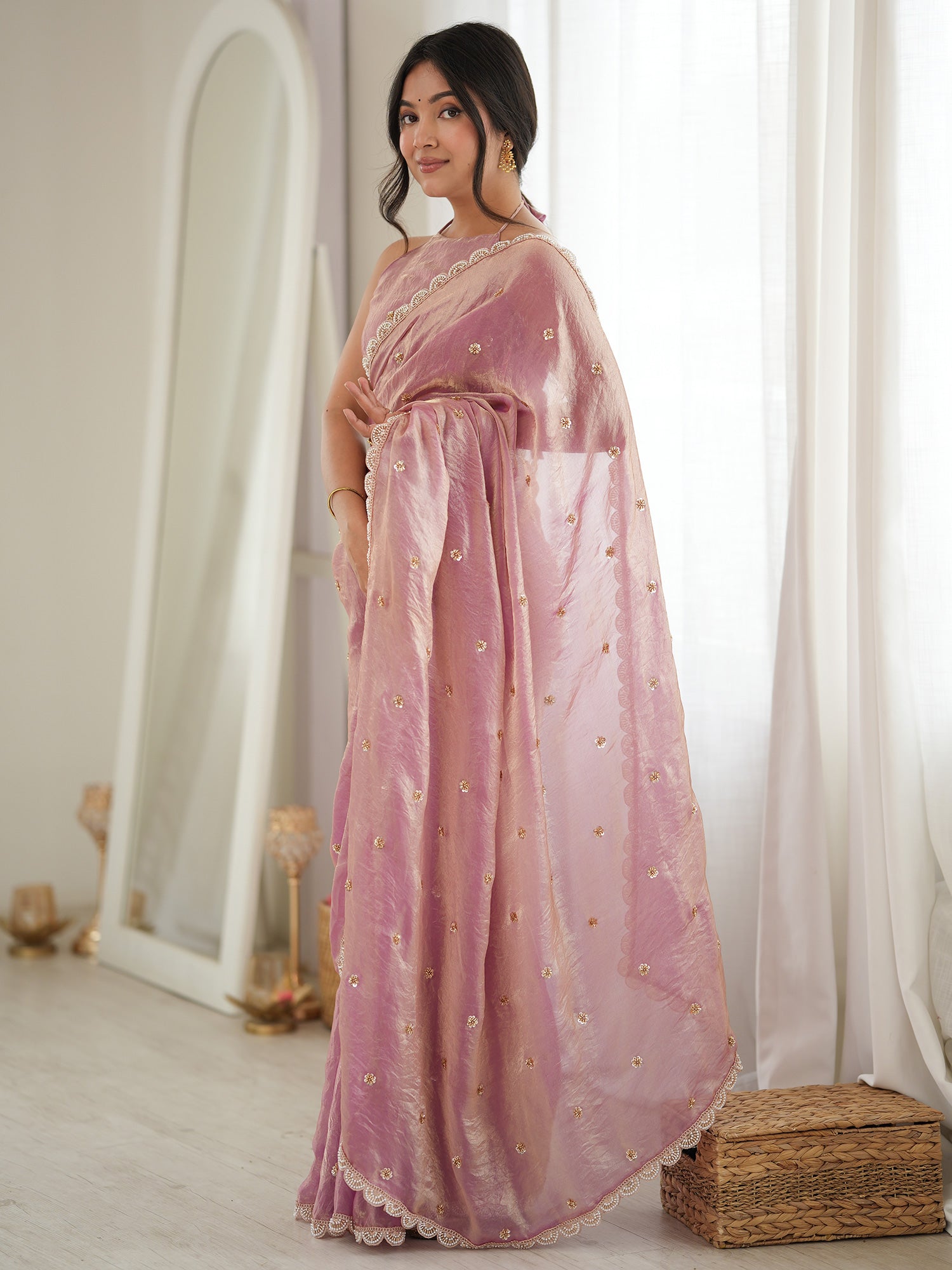 Pink Satin saree – detail view 2
