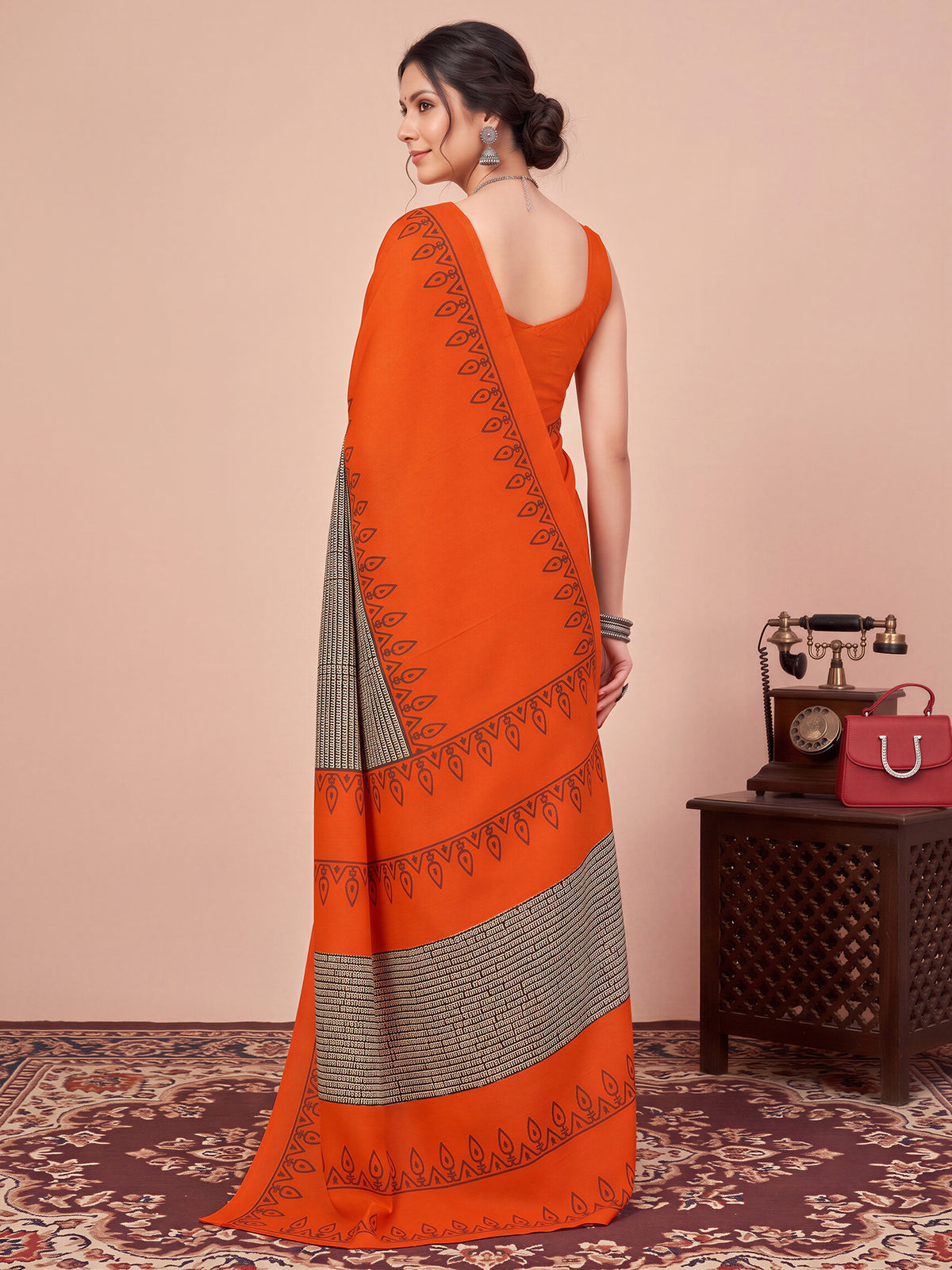 Orange Bhagalpuri Silk saree – detail view 1