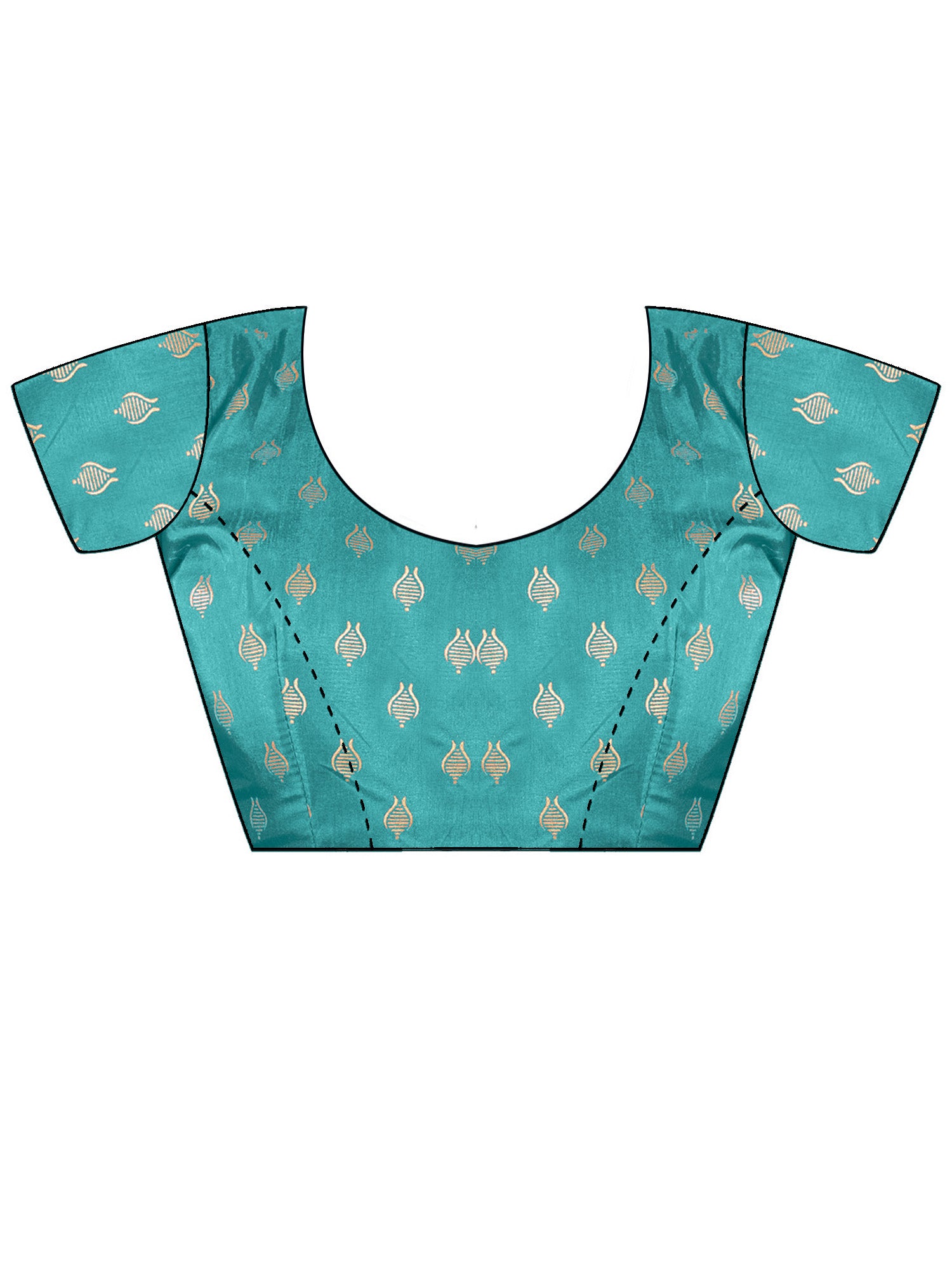 Unstitched turquoise cotton blend blouse piece with foil design