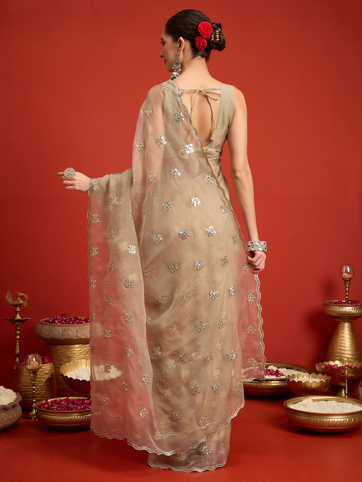 Beige Chiffon saree – detail view 6