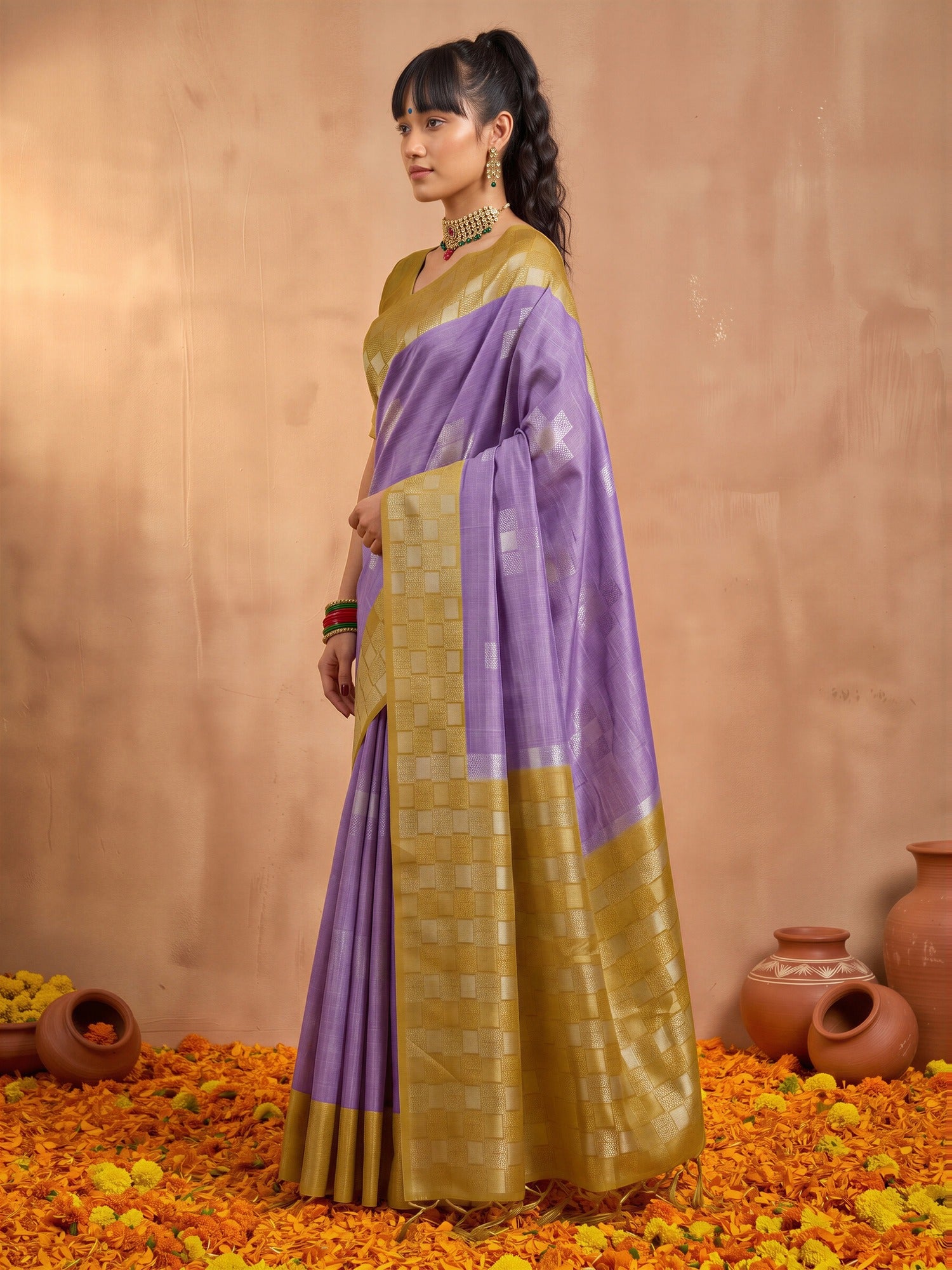 Mustard Cotton Blend saree – detail view 2