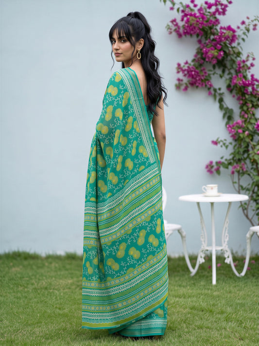 Teal Green Crepe saree – detail view 1