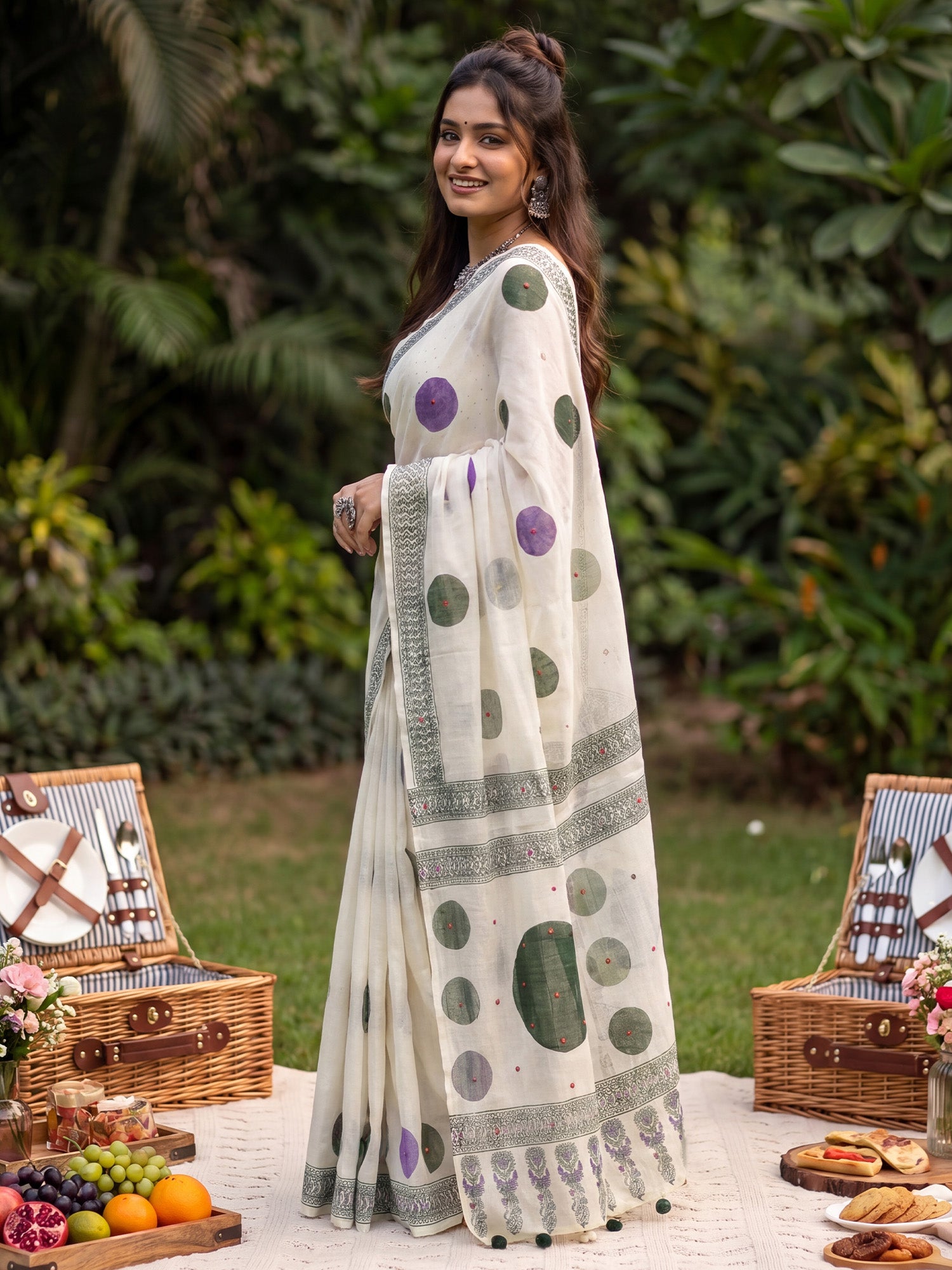 Off White Linen saree – detail view 2
