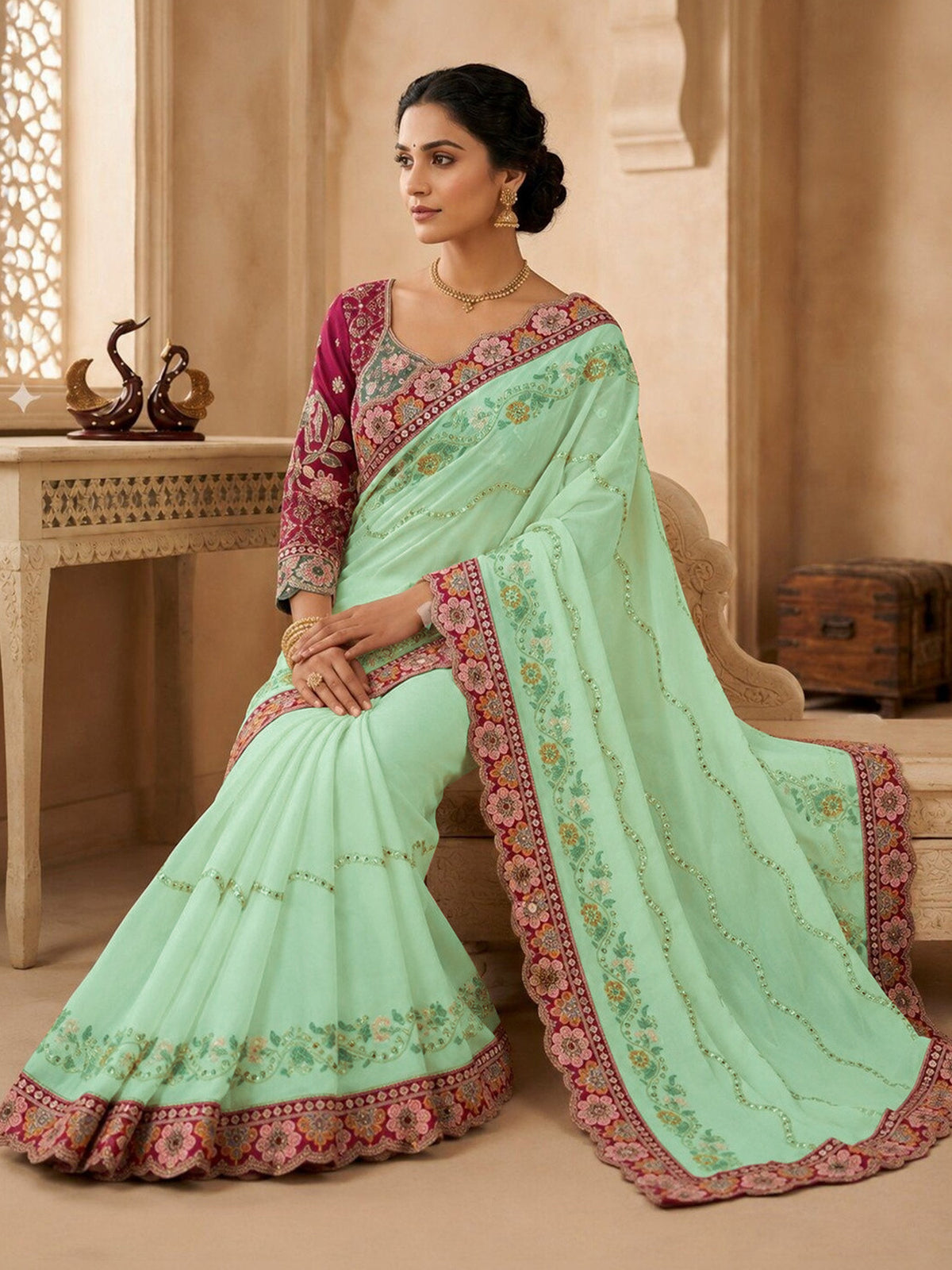 Light Green Pure Georgette saree – detail view 2