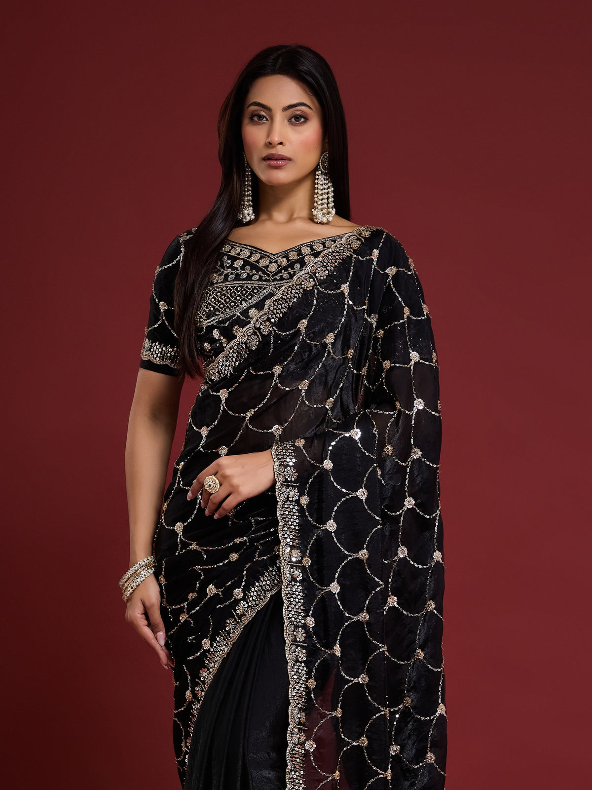 Black Satin saree – detail view 5