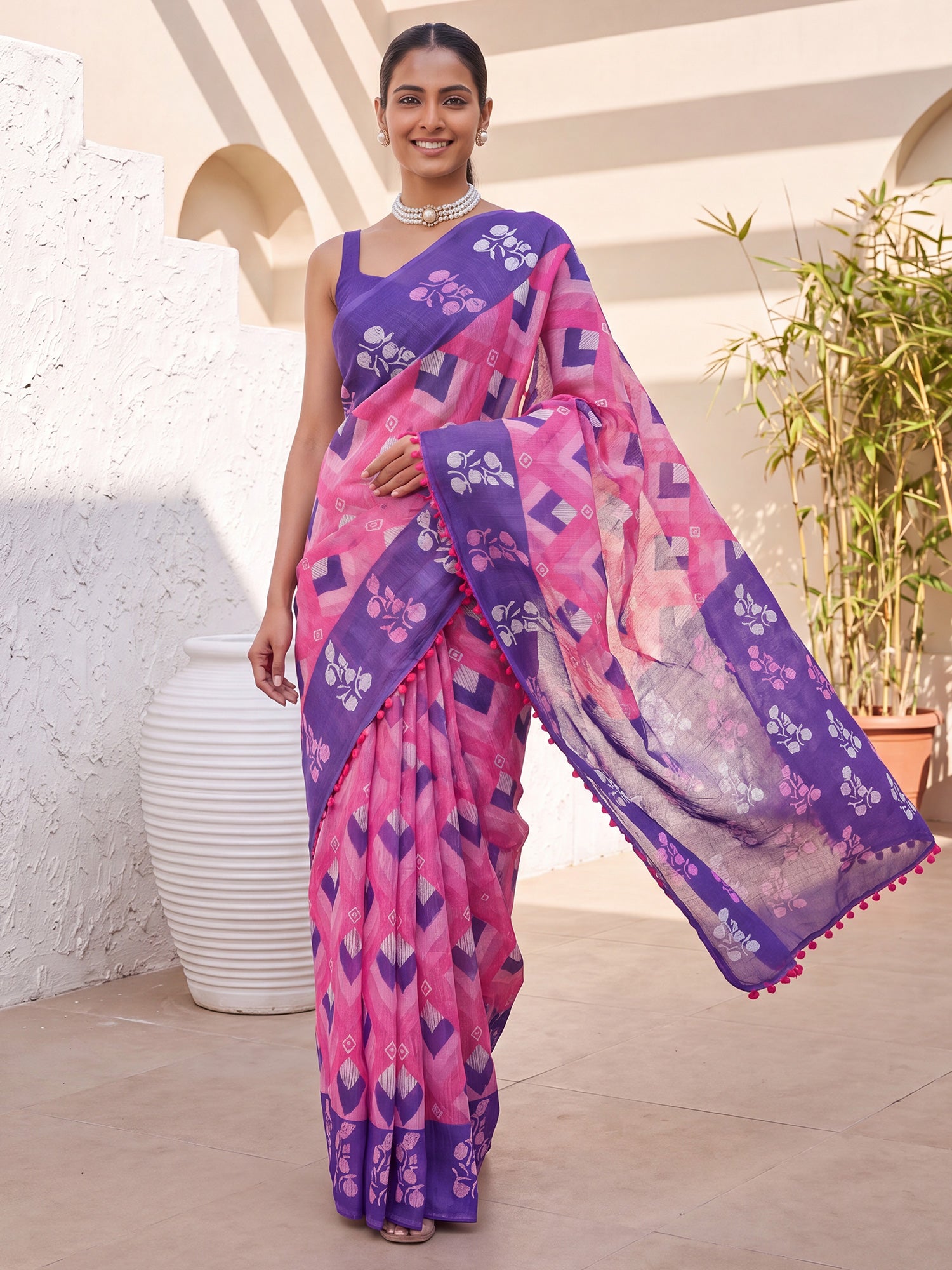 Pink Cotton saree – detail view 3