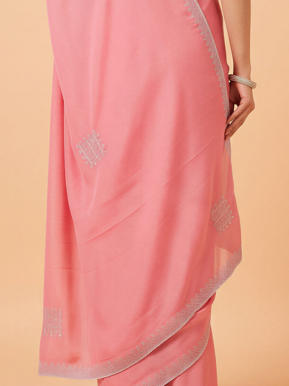 Pink Georgette saree – detail view 5