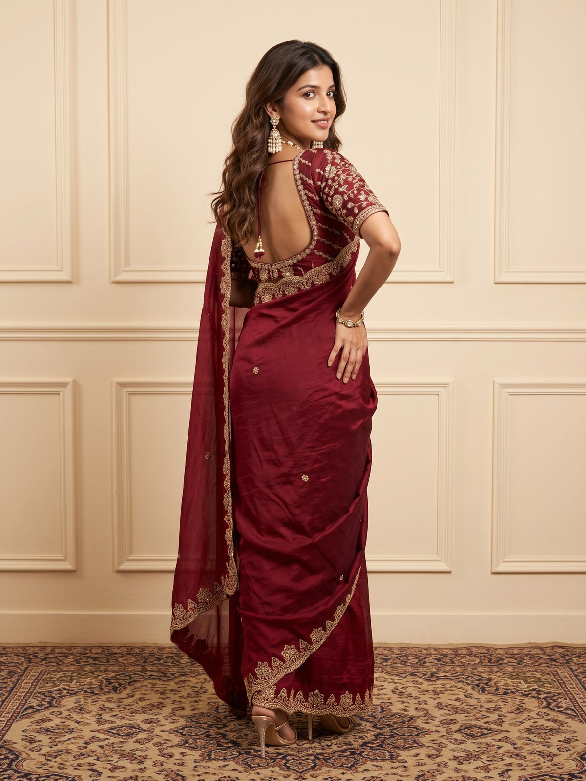 Red Vichitra Silk saree – detail view 4