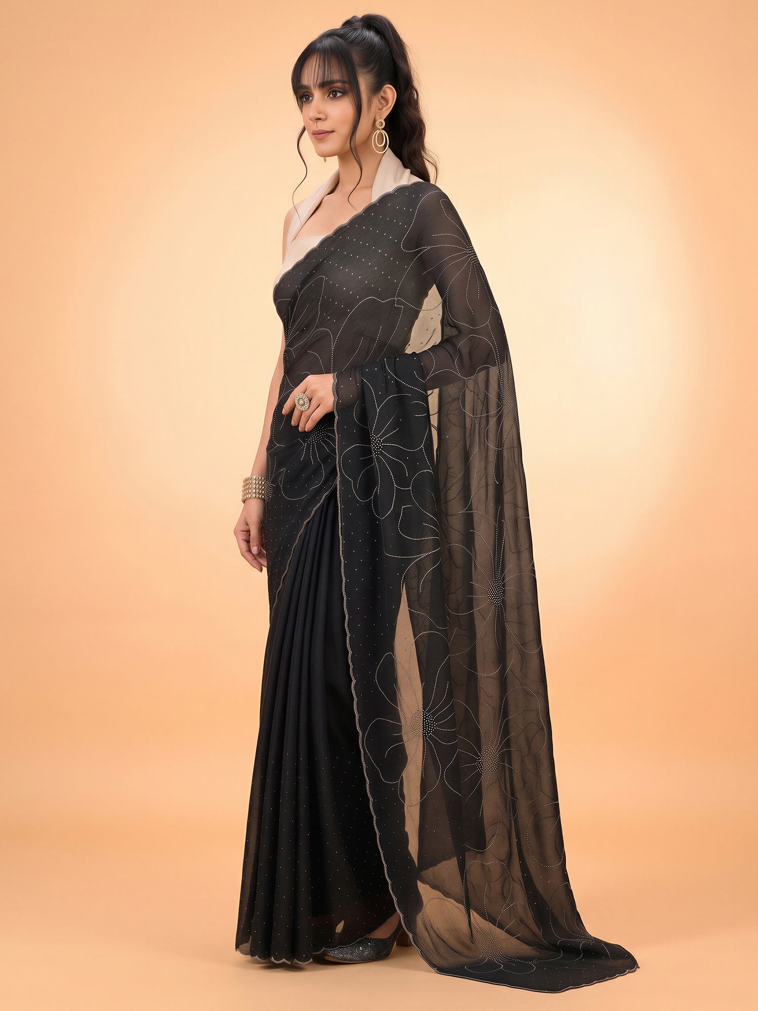 Black Satin Silk saree – detail view 2