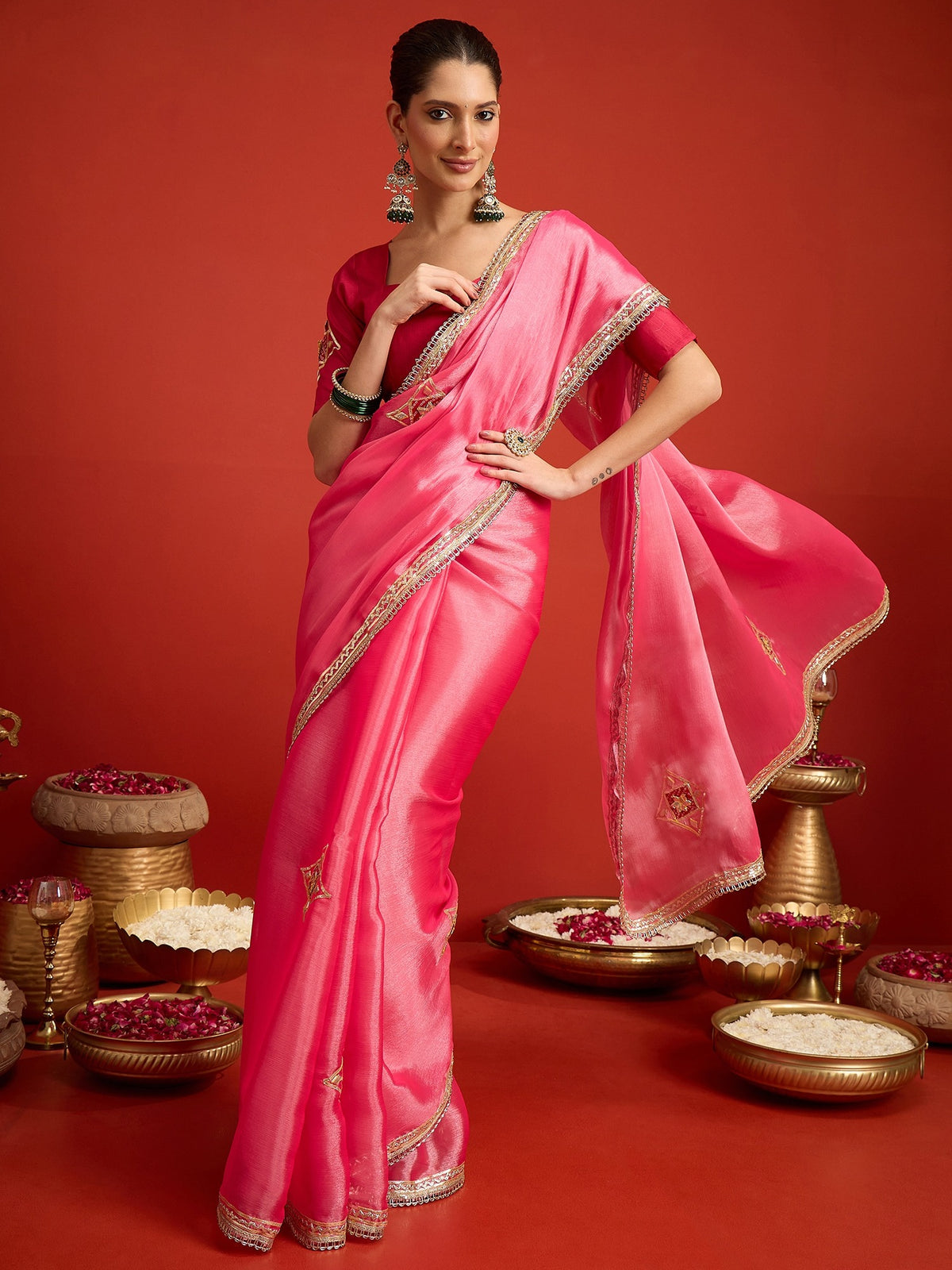 Pink Paper Silk saree – detail view 2